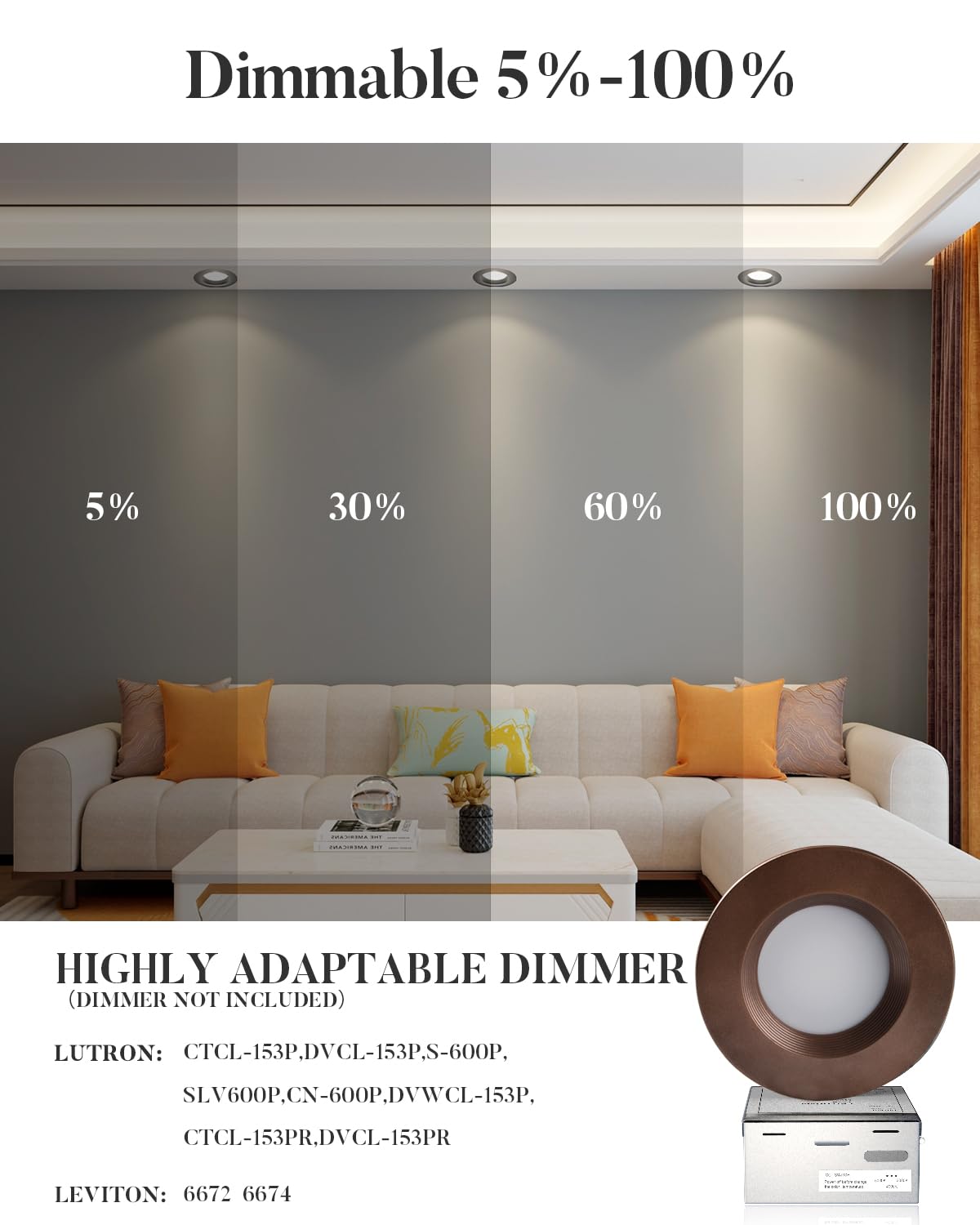 Lightdot Downlight, Downlight With Baffle Trim, Led Downlight 6 Inch Recessed Lighting,3000K/4000K/5000K Led Recessed Light Dimmable Ceiling Light Fixture Ic Rated-12 Pack