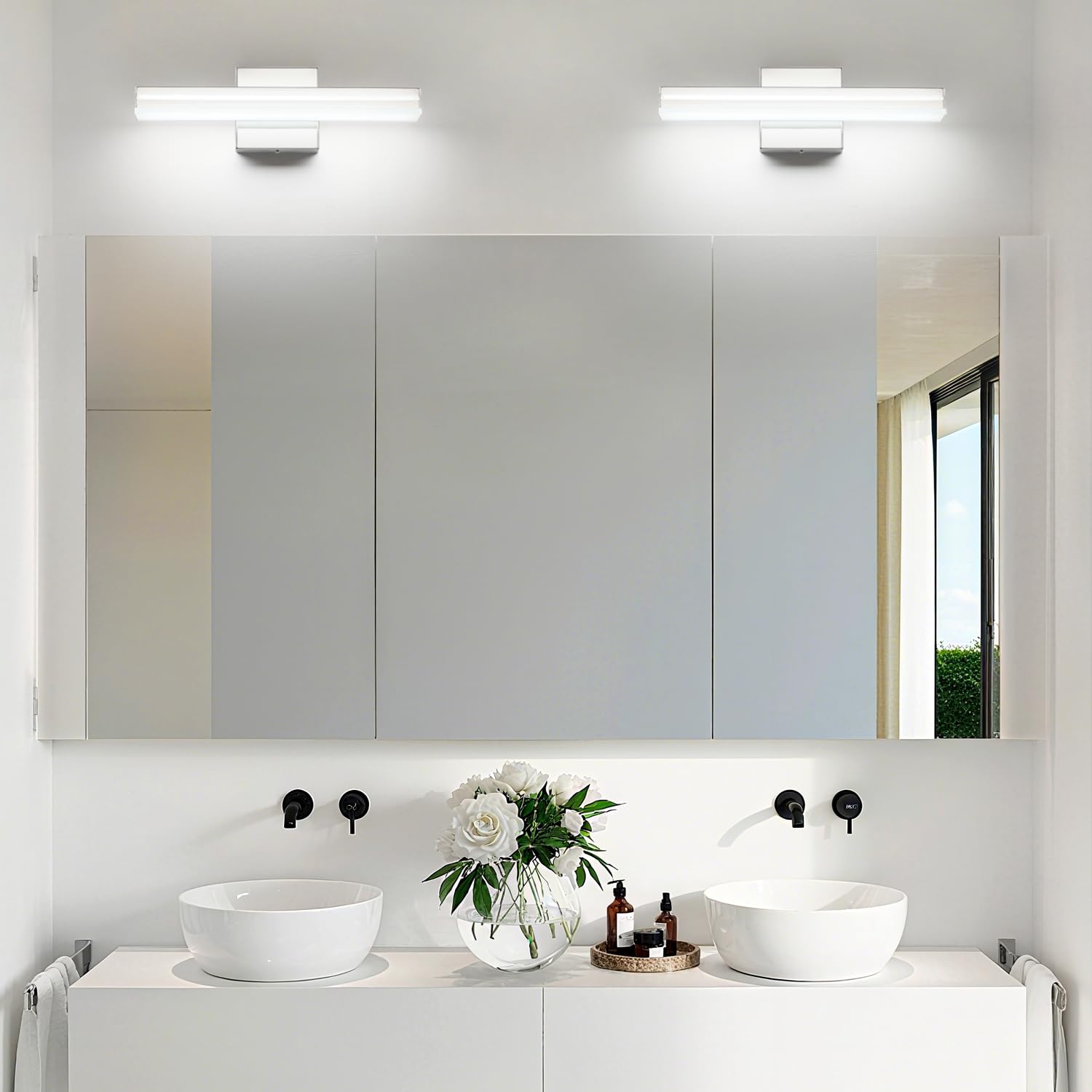 Sinerise 16-Inch Led Modern Bathroom Vanity Light Bar  Chrome Modern Acrylic Bathroom Wall Lighting Fixtures Over Mirror (Cool White 6000K)