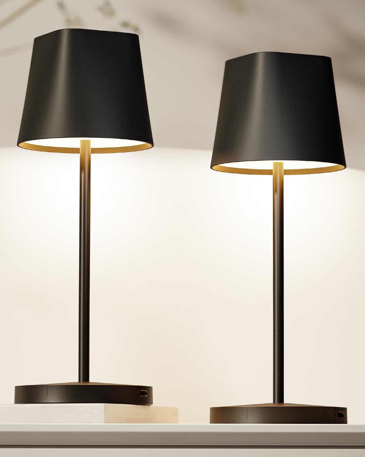 Quntis Cordless Led Table Lamp Set Of 2, Touch Control, Rechargeable, Dimmable - Black