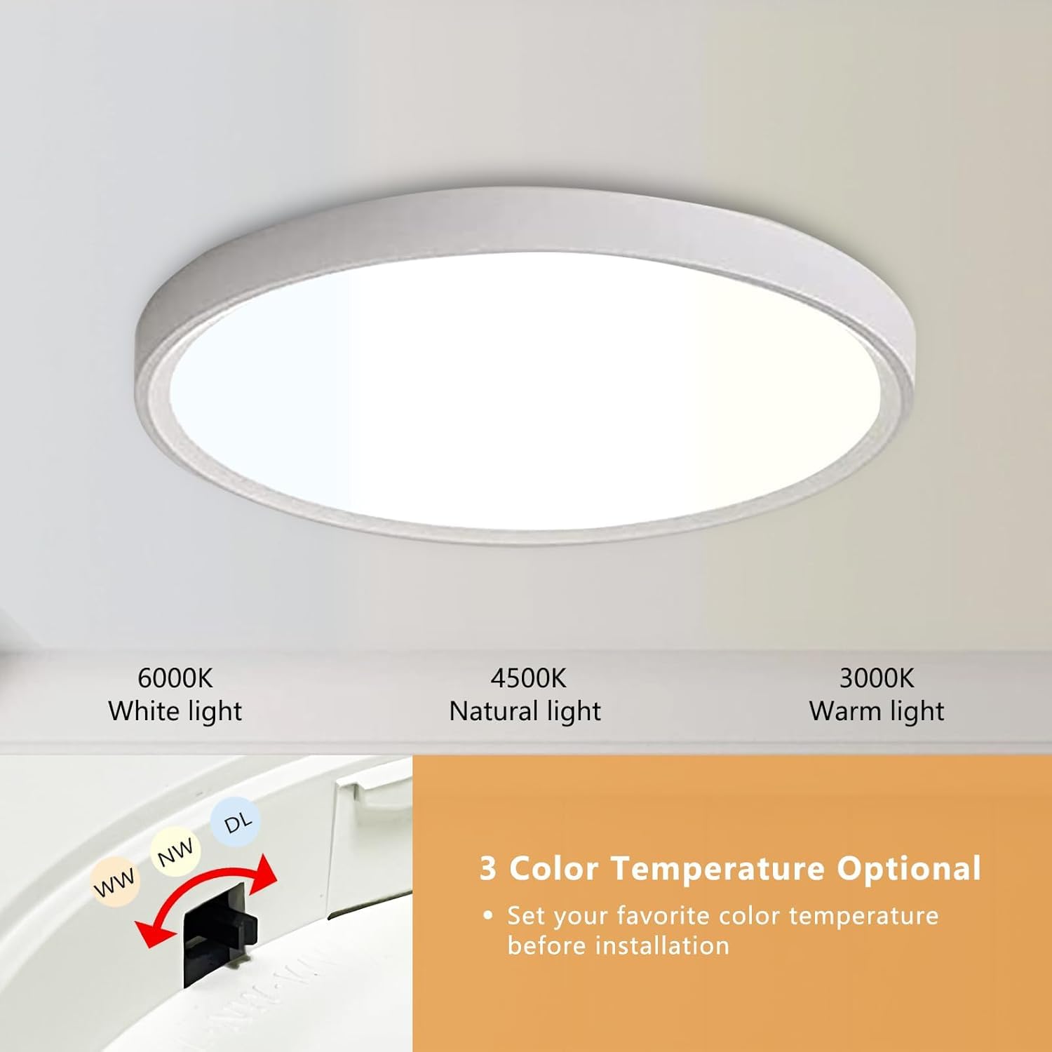 Offiy 12Pk 12 Inch Led Flush Mount Super Slim Ceiling Light, 24W, 2520Lm, 3000K/4000K/6000K Cct Selectable, Close To Ceiling Rou