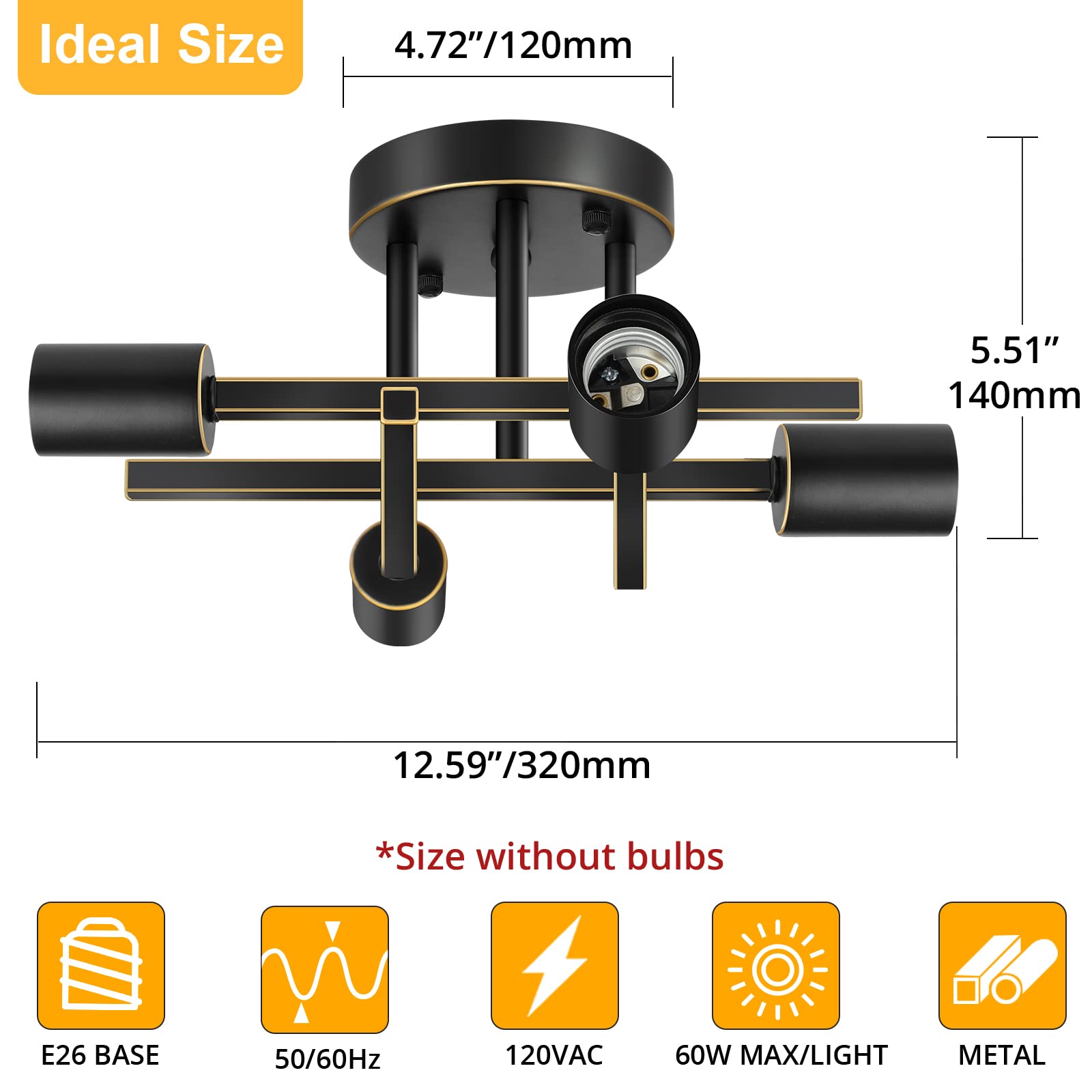 Sunrider Industrial 4-Light Semi Flush Mount Ceiling Light Fixture, Oil Rubbed Bronze Hallway Lights, Retro Metal Sputnik Chande