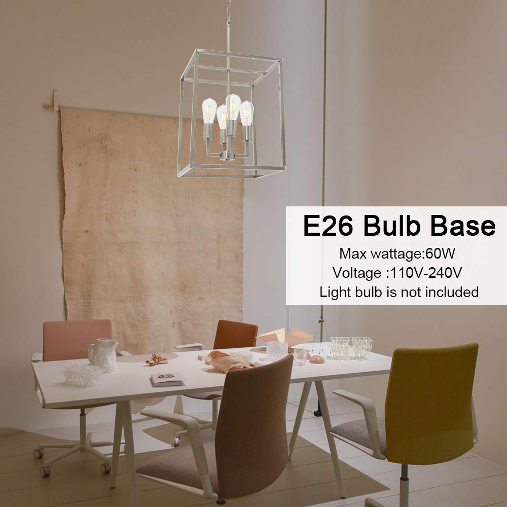 VINLUZ 4 Light Industrial Cage Chandelier Pendant Light Fixture, Brushed Nickel, Metal, Model 270-4SN