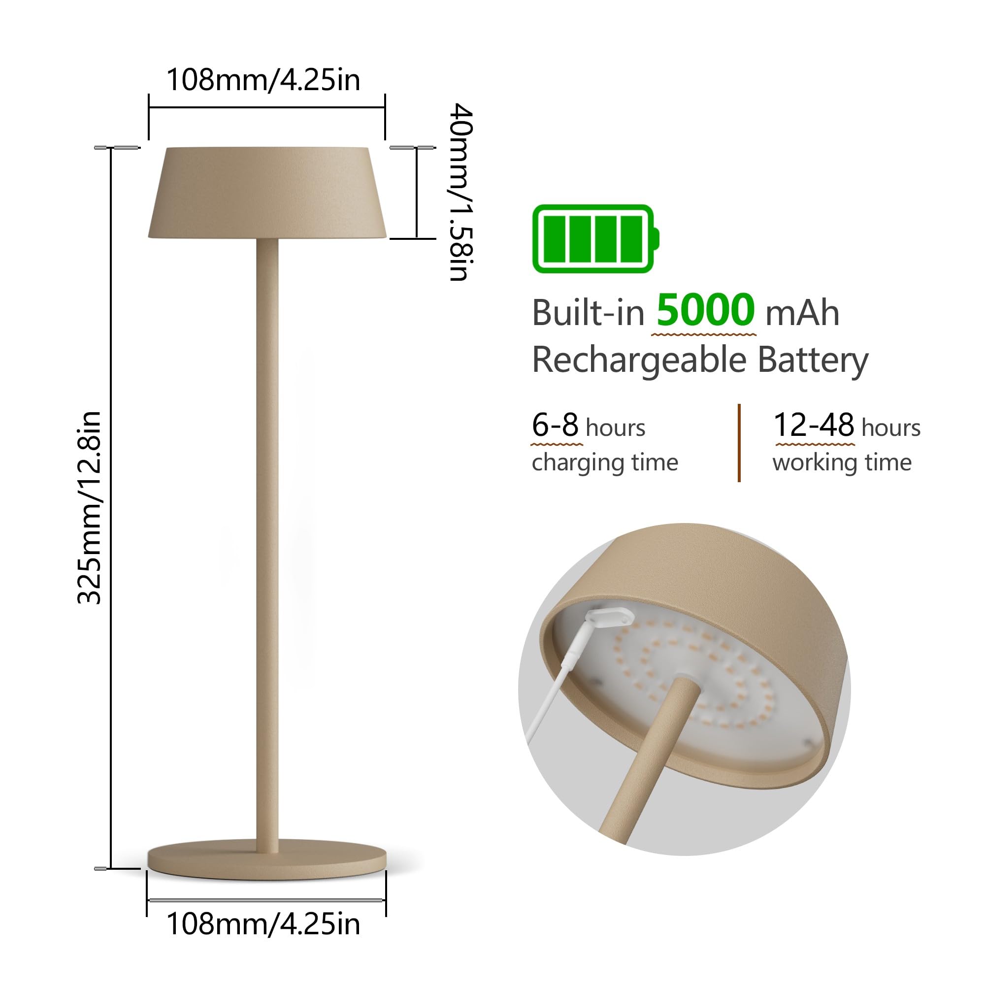 Aipsun Khaki Rechargeable Table Lamps Set Of 2, Battery Operated Table Lamp Cordless Outdoor Touch Led Table Lamp For Restaurant