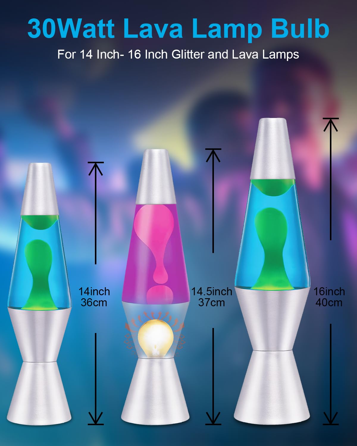 SerBion Lava Lamp Bulbs - E17 Base, 30W, Soft Warm White, 6-Pack, Clear Glass
