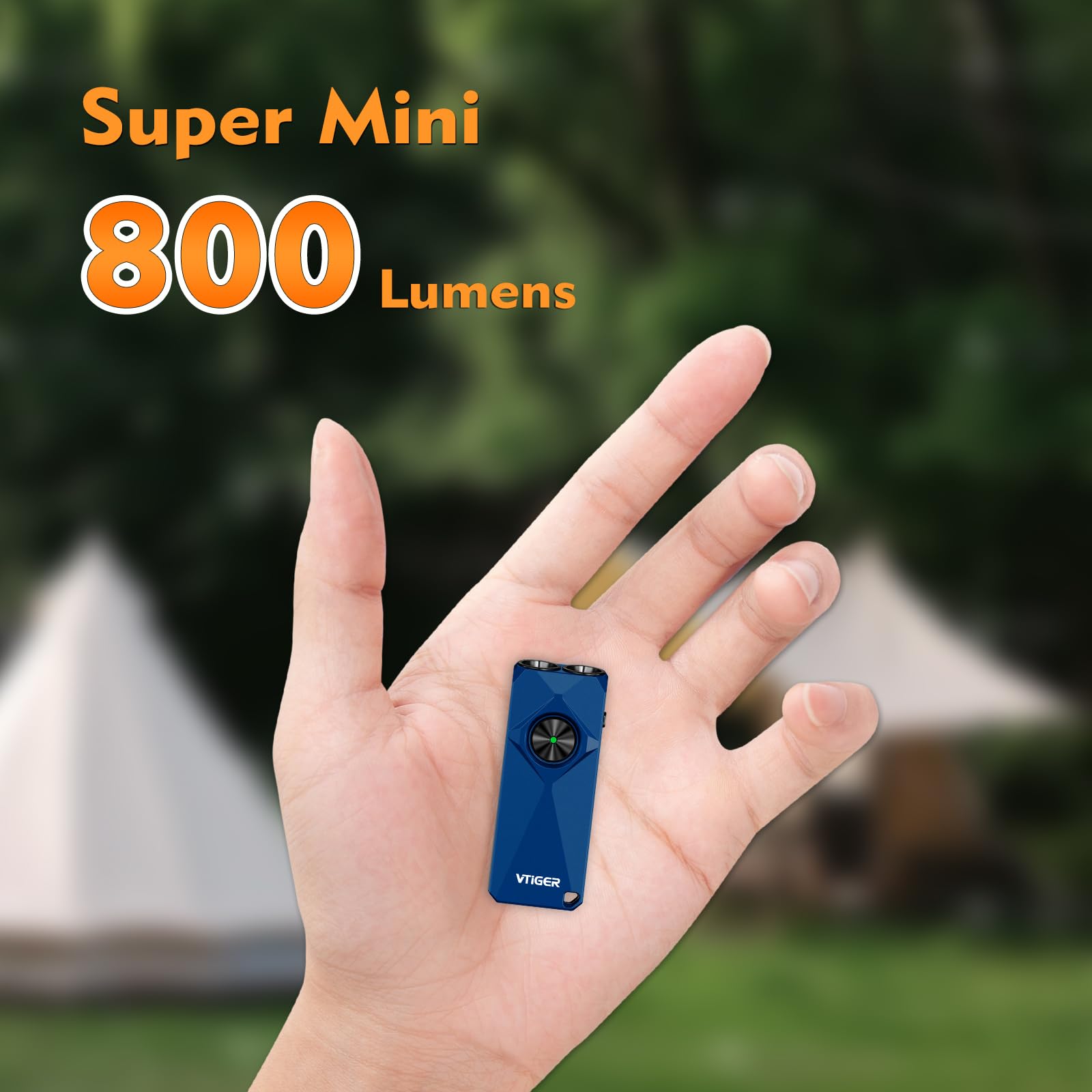 VTIGER K1 Mini Keychain Flashlight, 800 Lumens, USB Rechargeable, Zinc Alloy, Blue, Compact EDC Light with Clip and Magnet