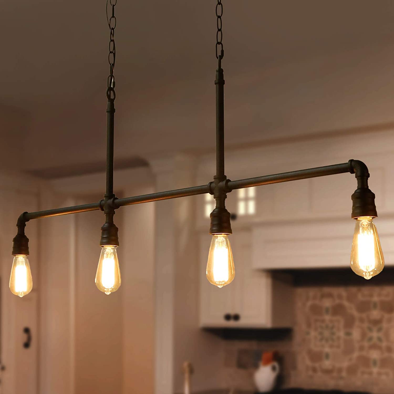 LOG BARN Pendant Lighting for Kitchen Island, 4-Light Farmhouse Industrial Lighting in Black Metal, 44 Linear Dining Room Lighti