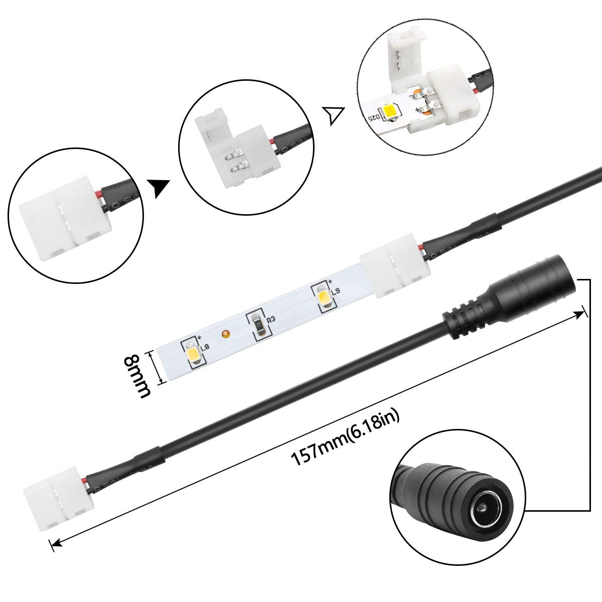 Lightingwill 10Pcs/Pack Strip To Dc Female Plug Solderless Snap Down 2Pin Conductor Led Strip Connector For Quick Splitter Conne