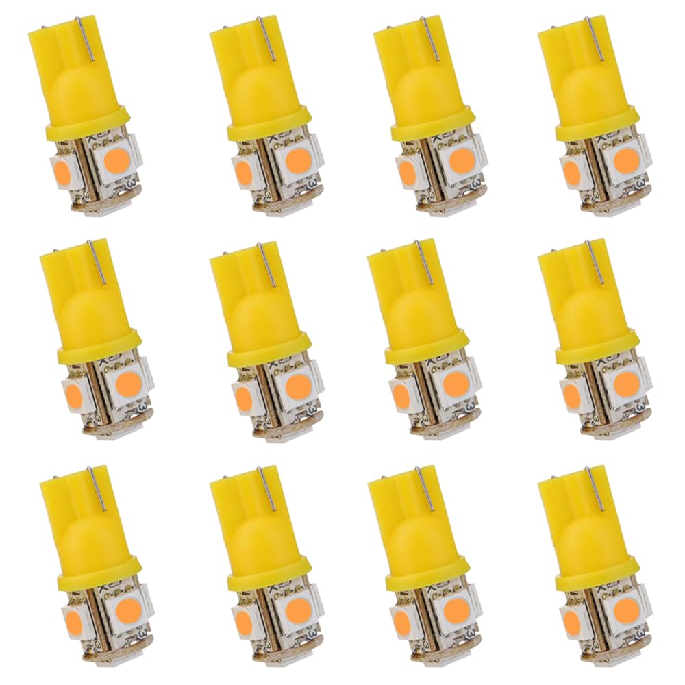 Blyilyb 12-Pack Amber Replacement Stock # 194 T10 168 2825 W5W 175 158 Bulb 5050 5 Smd Led Light 12V Car Interior Lighting For M