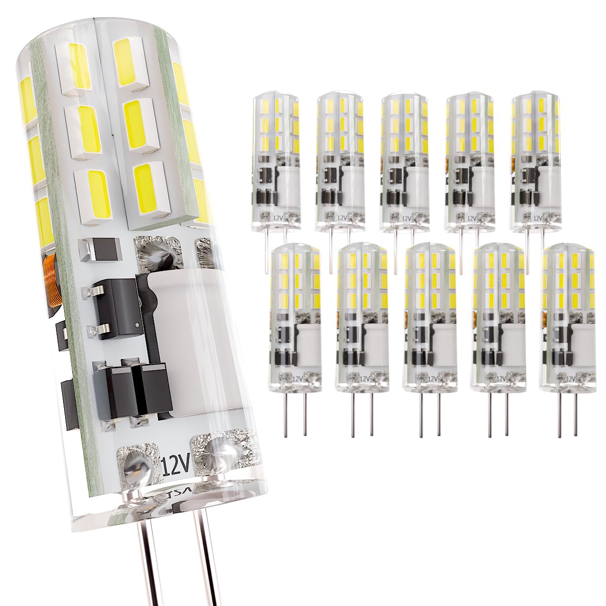 JAUHOFOGEI G4 LED Bulb 12V Bi-pin Base 10W Replacement Halogen JC Bulb Daylight White 6000K - 10 Pack