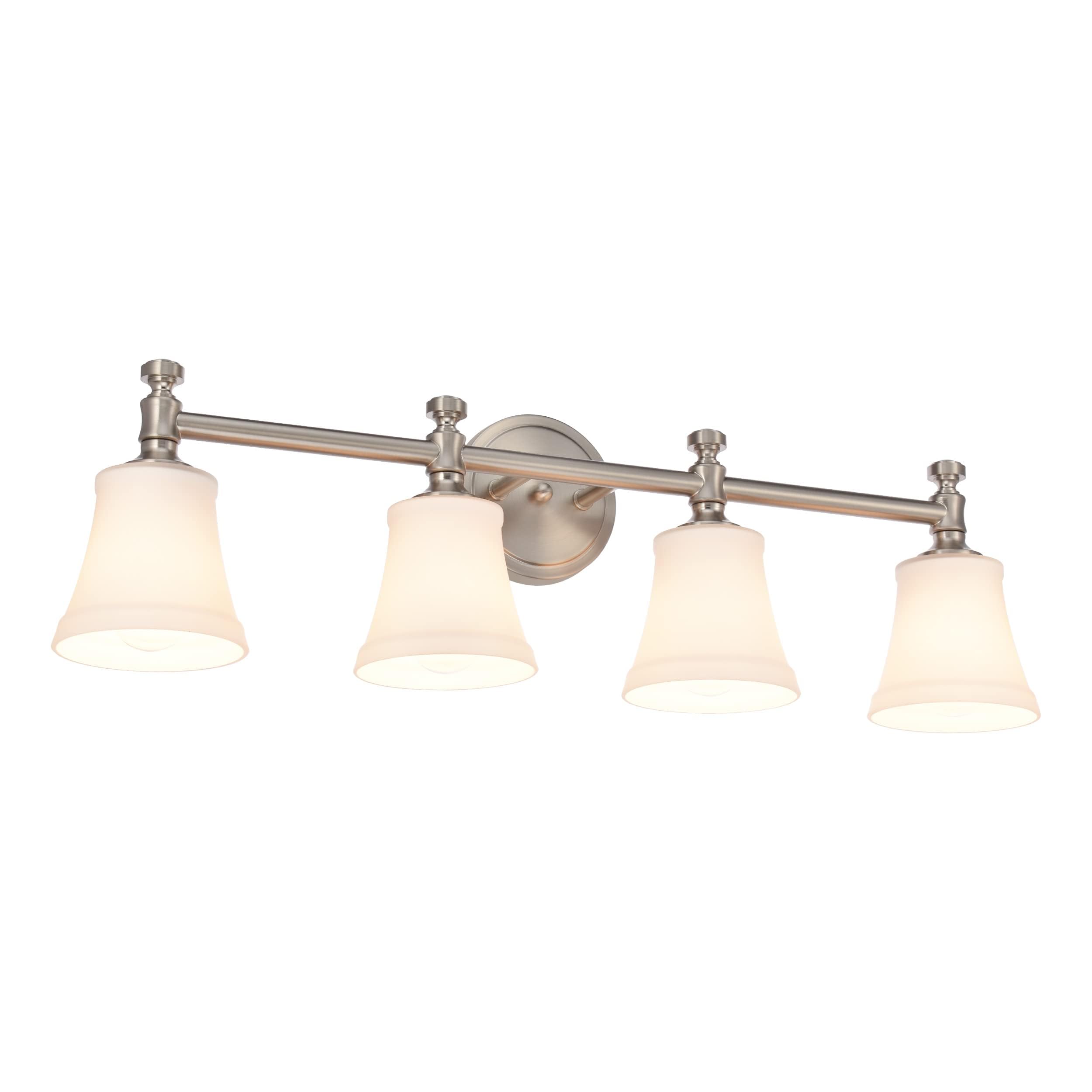 Hanaloa Bathroom Vanity Light Fixtures, Traditional Brushed Nickel 4 Lights Wall Sconce Lighting With Opal Glass Shade, Porch Wall Mount Light Fixture For Bathroom, Mirror Cabinets Hallway Stairs