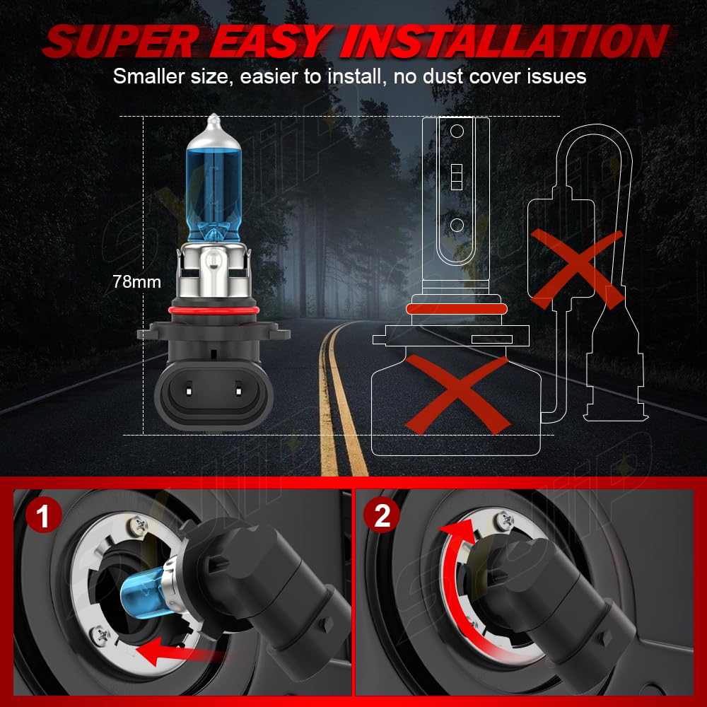SYJIIP Halogen Headlight Bulbs 9005 H11, 6000K White, 300% Brightness, Plug n Play, 4-Pack for Chevy Equinox 2010
