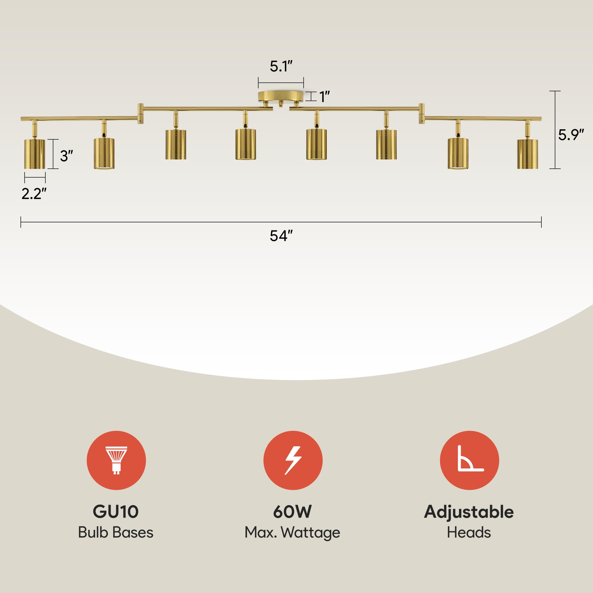 Vonluce 8 Light Track Light Fixture  Led Track Lighting Kit With Rotatable Heads  3-Color Gu10 Bulbs Included  Modern Ceiling Spotlight For Kitchen Office Closet Studio Bedroom  Gold