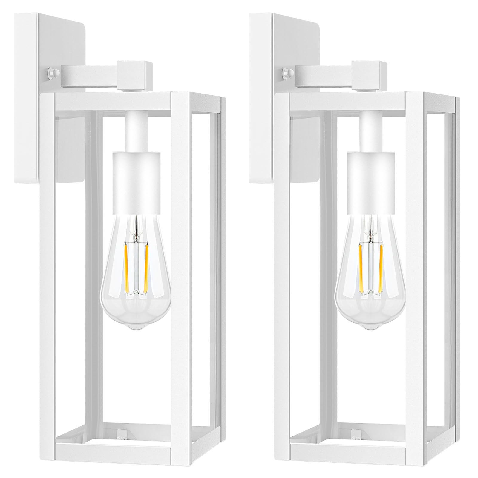 Brightever 2-Pack Outdoor Wall Light, Waterproof Exterior Lighting Fixtures, 15'' White Outdoor Sconce Lights with Clear Glass f
