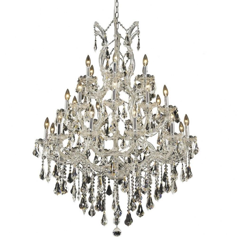 Elegant Lighting 2801D38C/RC Royal Cut Clear Crystal Maria Theresa 28-Light, Three-Tier Crystal Chandelier, Finished in Chrome with Clear Crystals, 38" x 52"