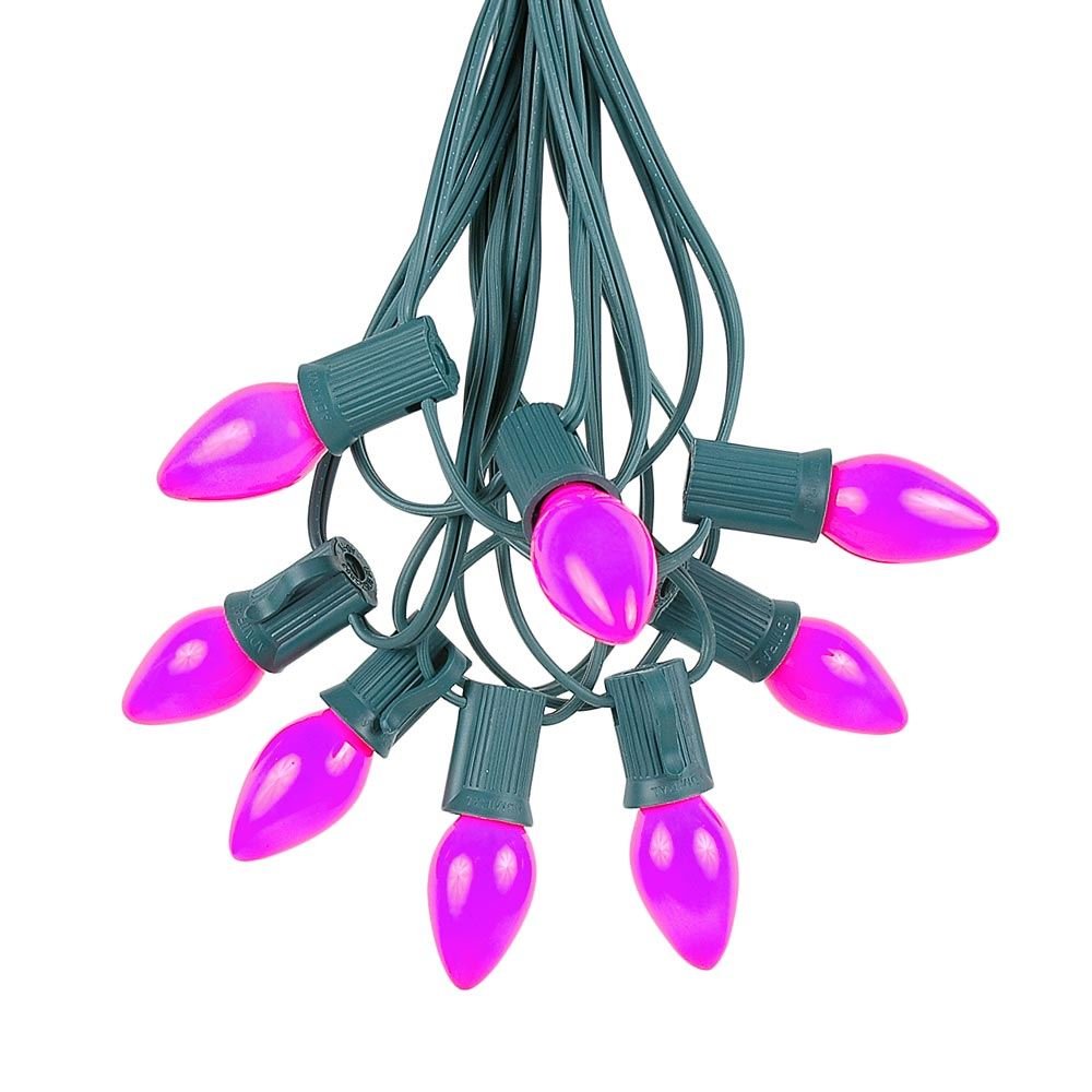 Novelty Lights C7 Christmas Lights Set - Purple Opaque Bulbs - 25 Foot Green Wire - Indoor/Outdoor Use