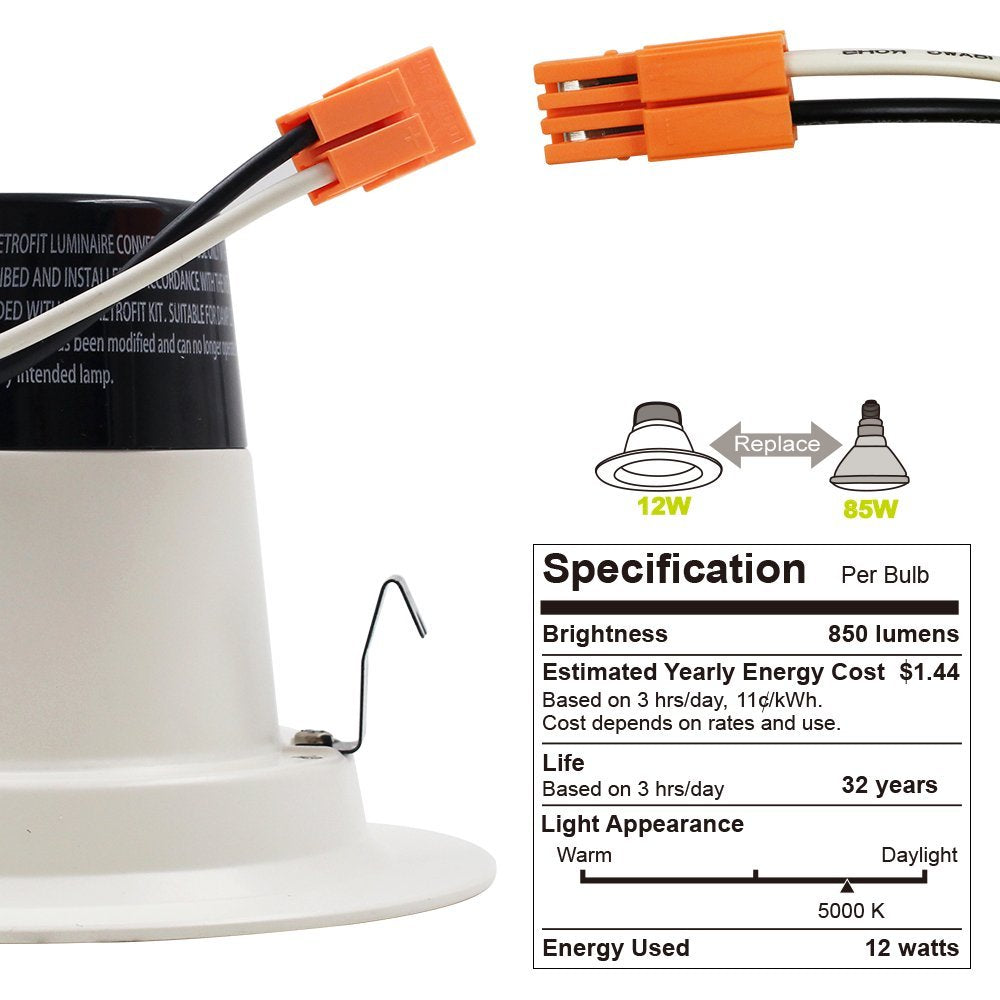 Torchstar 4-Inch Energy Star Ul-Classified 12W Dimmable Retrofit Led Recessed Lighting Fixture, 85W Halogen Equivalent Led Ceili