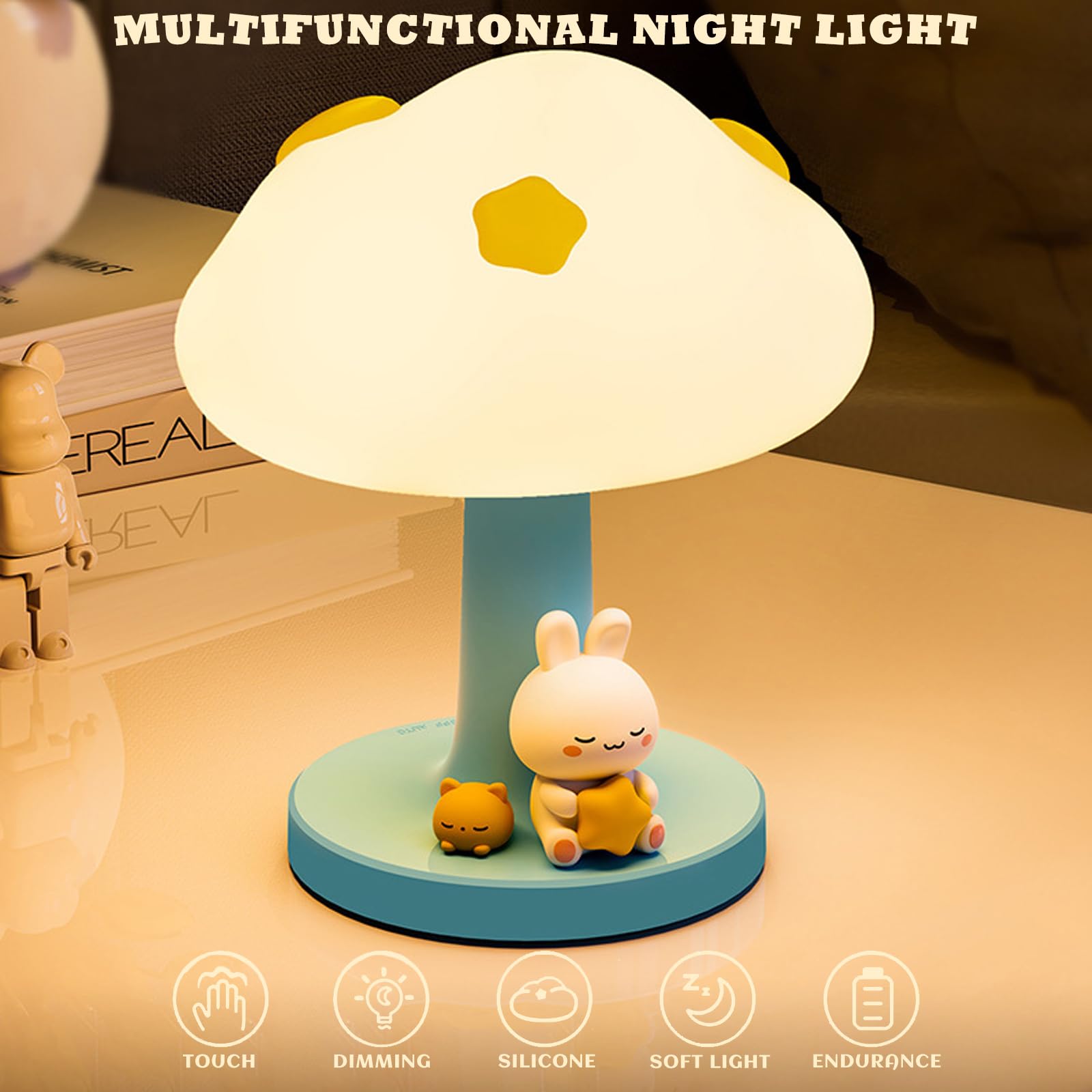 Cloud Bedside Lamp For Kids  Cute Silicone Portable Touch Lamp With 3-Levels Brightness  Rechargeable Night Light For Bedroom ChildrenS Room  Dimmable Led Table Lamp Gift For Kids Boys Girls (Blue)