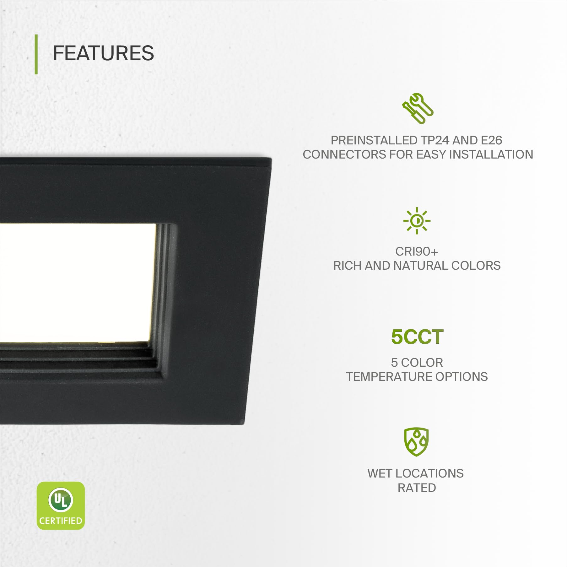 Asd Black 4 Inch Recessed Lighting Led Square Retrofit Kit 8.6W 709Lm Color Selectable 5 Cct 2700K/3000K/3500K/4000K/5000K Adjus