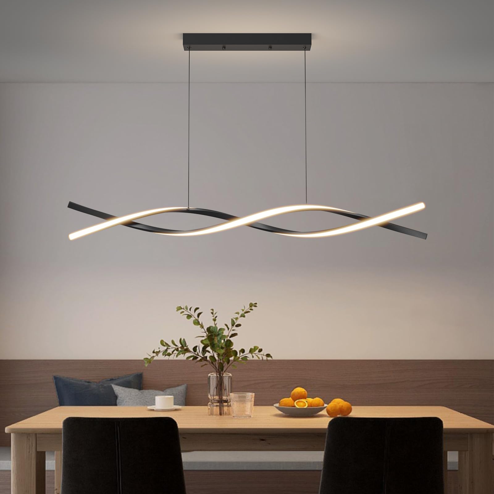 Matven Modern Ceiling Pendant Light, Dimmable Led Pendant Light, Dimmable 3 Color Mode Chandelier For Living Room, Dining Room, Kitchen, Bedroom,Bar(Black, 39In)