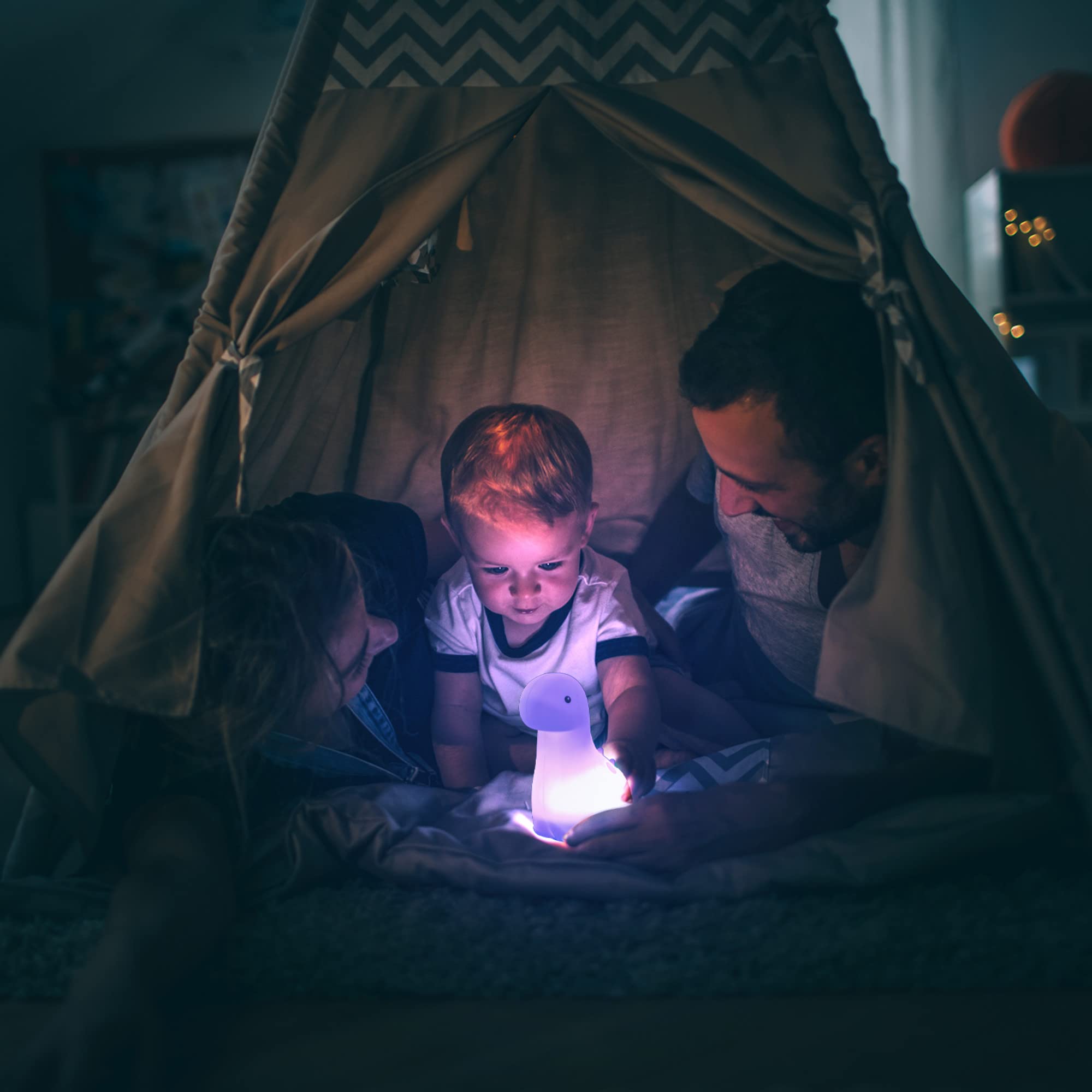 Globe Electric Brontosaurus LED Night Light Table Lamp, Rechargeable Silicone, White, Model 13848