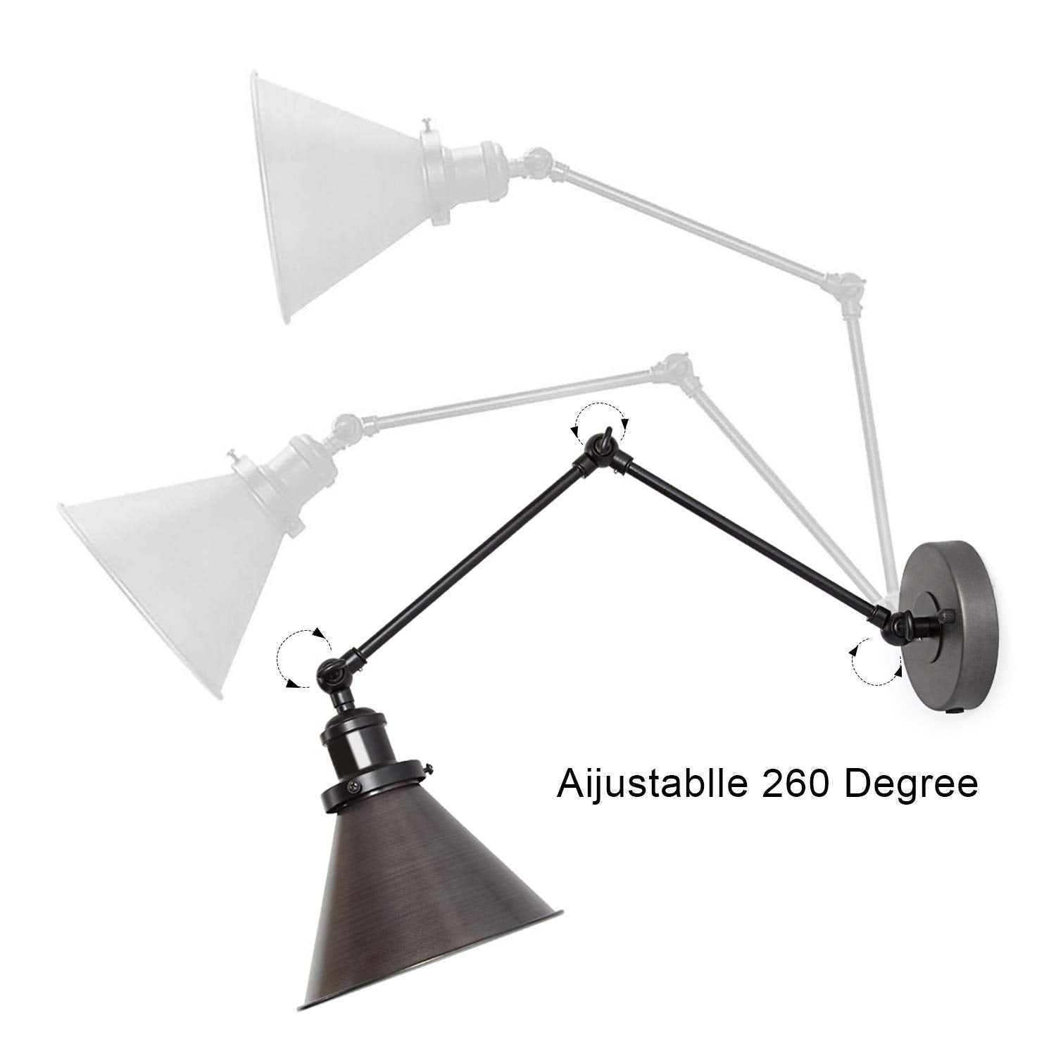 Lnc Swing Arm Wall Lamp Adjustable Hardwired Or Plug-In Sconces Lighting, (Brushed Dark Silver)