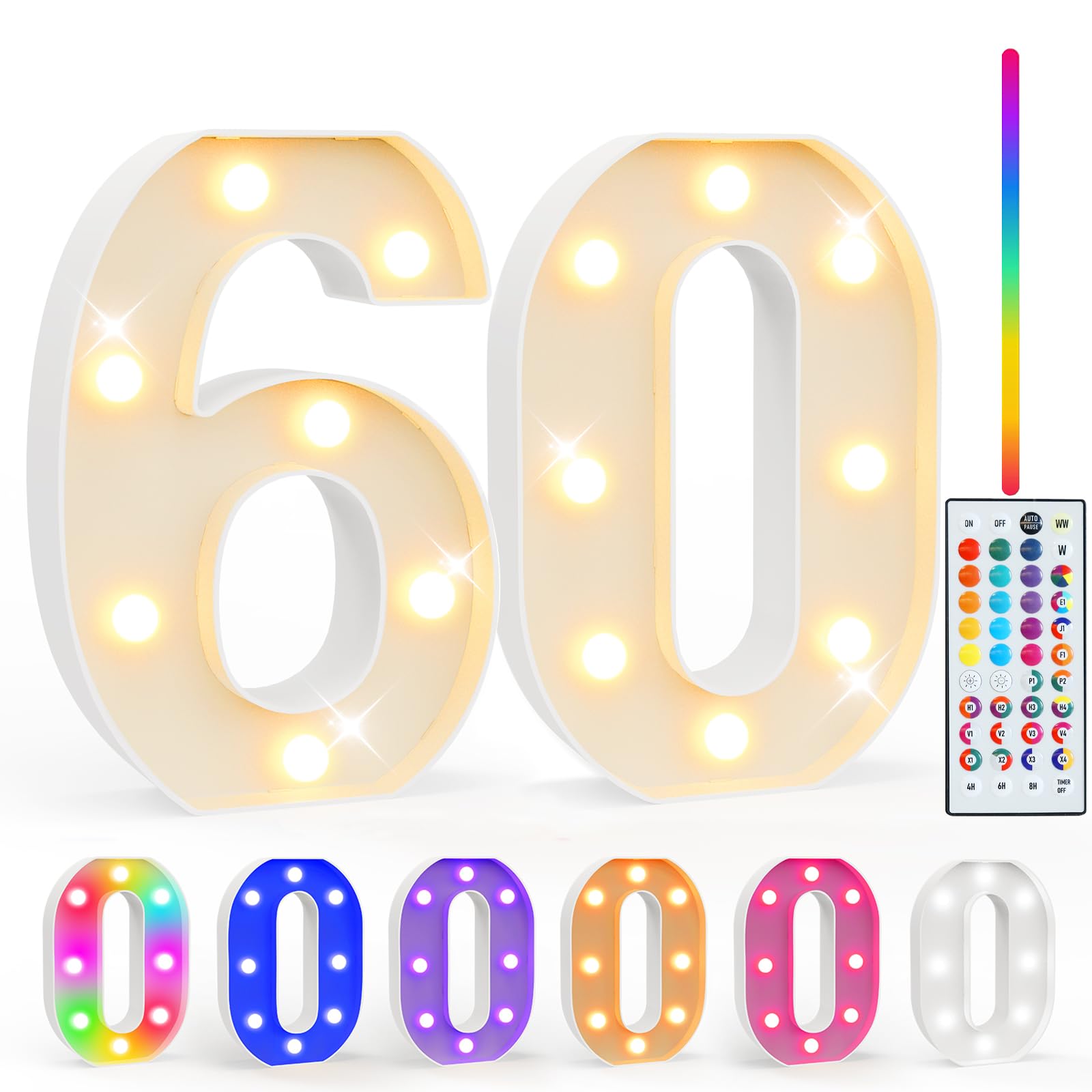 Pooqla 60Th Birthday Decorations For Men Women  35 Colors Led Light Up Numbers With Remote  Multicolor Marquee Numbers 60 Sign For Party Wedding Anniversary Decor 60Th Birthday Gift  Number 60