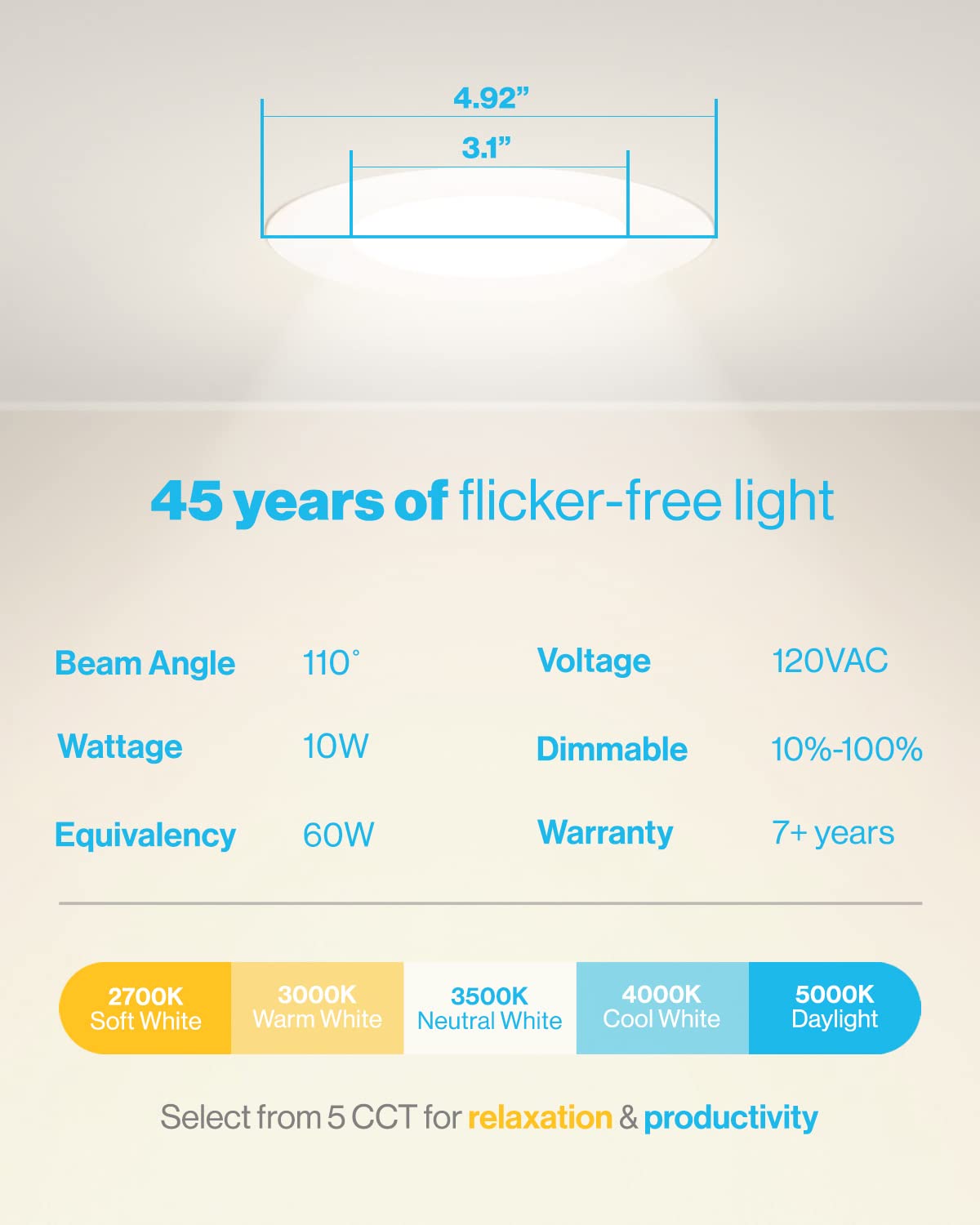 Sunco Lighting 48 Pack 4 Inch Slim Led Recessed Ceiling Lights, Selectable Cct 2700K/3000K/3500K/4000K/5000K, Dimmable, 10W=60W, Smooth Trim, Canless With Junction Box - Energy Star Etl T24