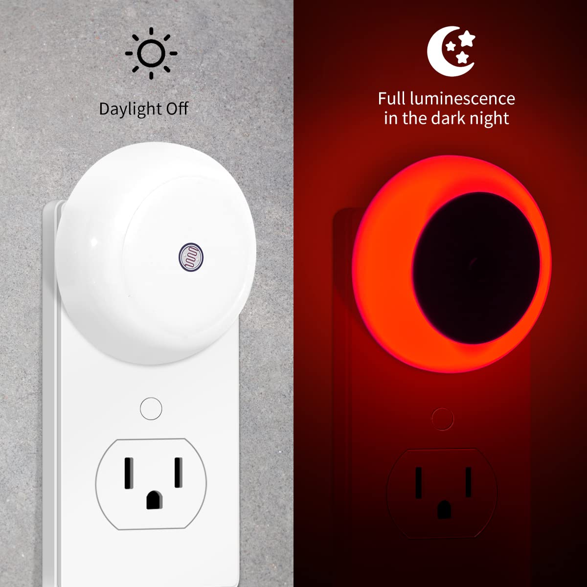 Kinur 6 Pack Red Led Plug Into Wall With Dusk To Dawn Sensors Plug In Night Lights For Kids Room, Bedroom, Bathroom, Baby Nurser