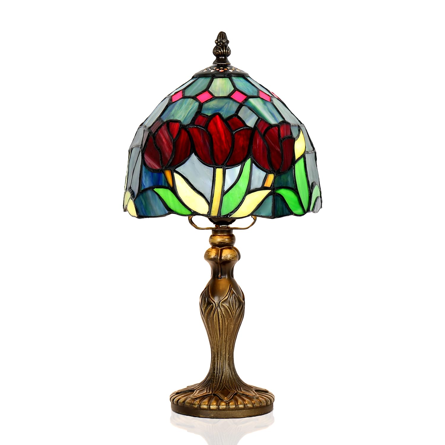 TFNALNB Tiffany Table Lamp, Stained Glass Lamp, Tulip Style, 8 Inch Small Night Light, for Bedroom Living Room Office