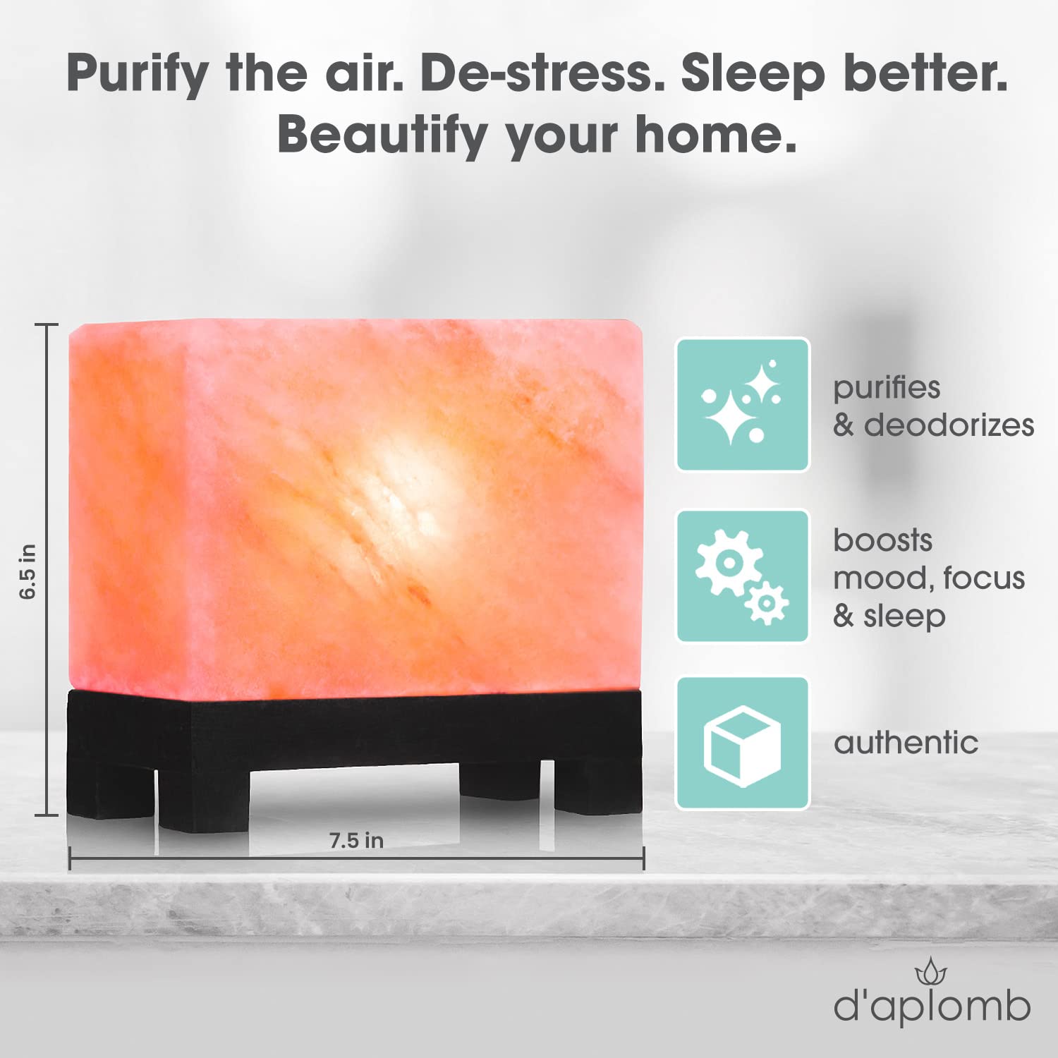 D'Aplomb Himalayan Salt Lamp - Hand-Carved Pink Crystal, 11.5 Lbs, Wood Base, Dimmer Cord