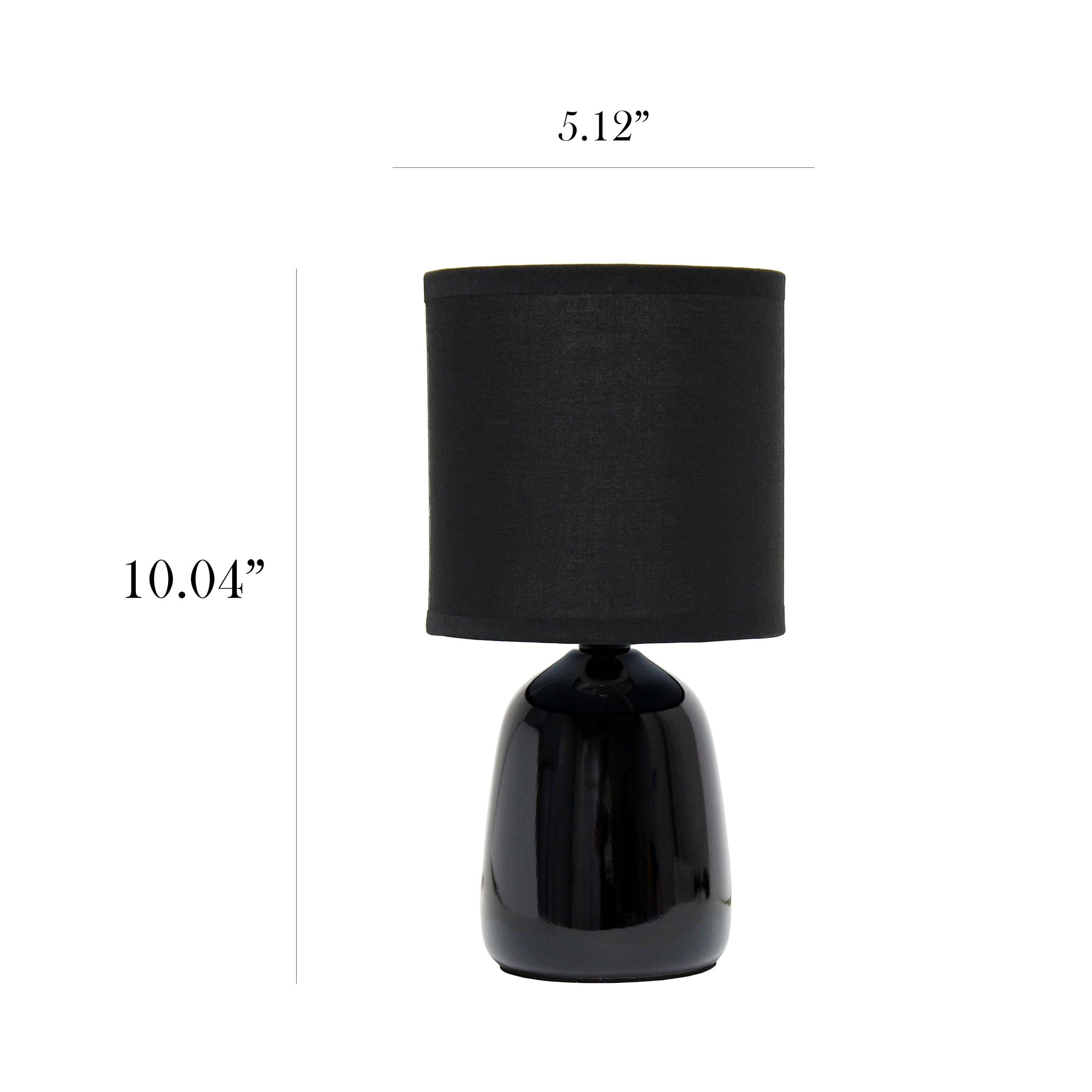 Simple Designs LT1134-BLK Ceramic Bedside Table Lamp, 10.04in Tall, Black Fabric Shade, 5.12inL x 5.12inW, for Bedroom & Living Room