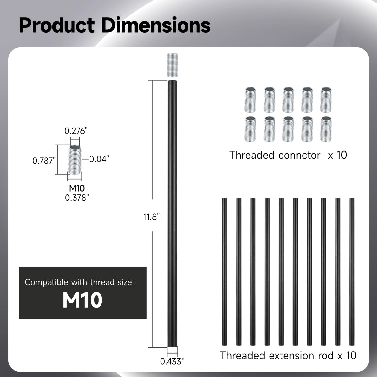 Threaded Rod Socket Extension Lnrueg Threaded Extension Rods, 12-Inch Black, 10 PCS for Pendant Ligh ...