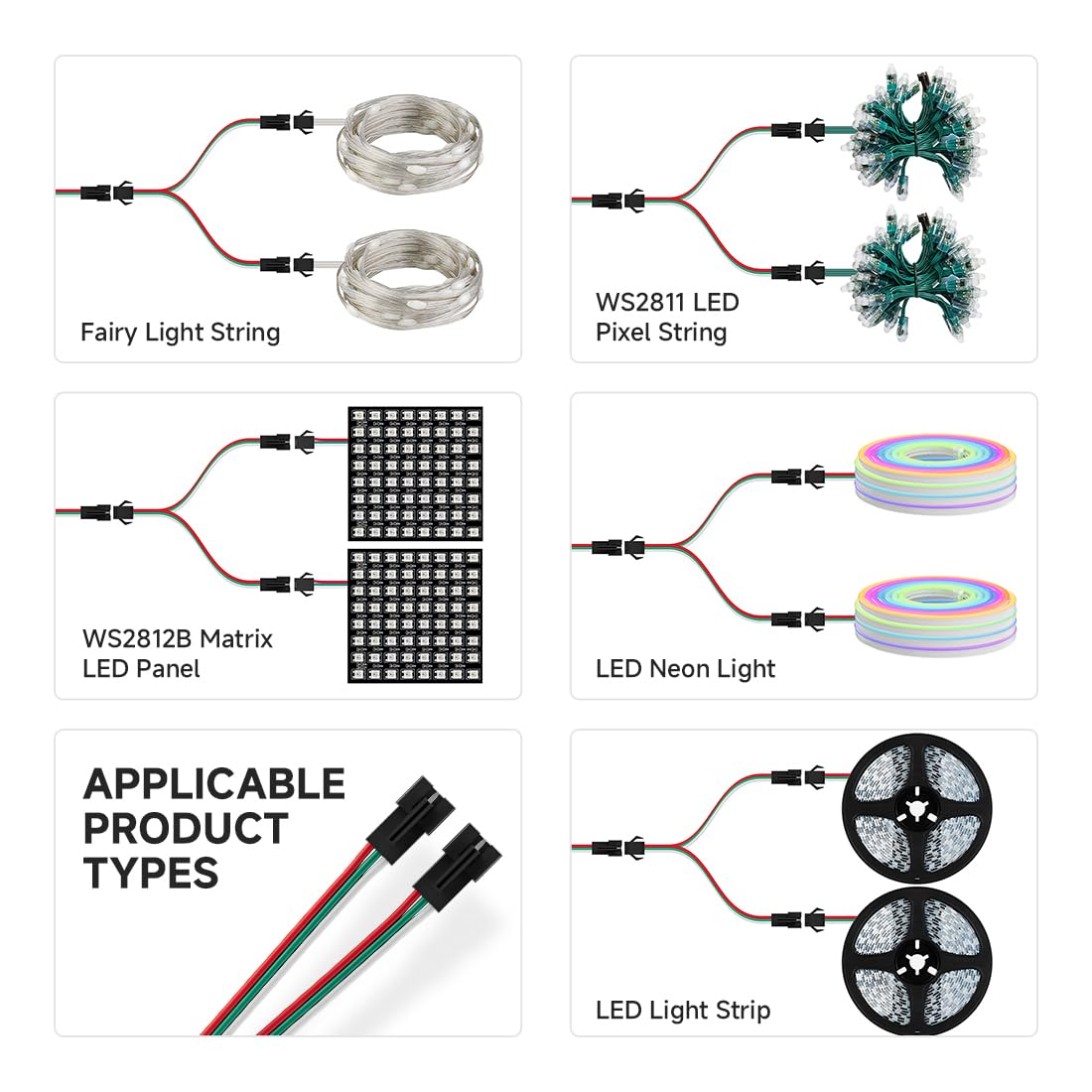 Btf-Lighting 5 Pcs Jst Sm 3Pin V Shape 1 To 2 Connectors For 3 Pin Smd Ws2812B Ws2811 Ws2812 Ws2814 Sk6812 Fcob Ws2811 Ic Addres