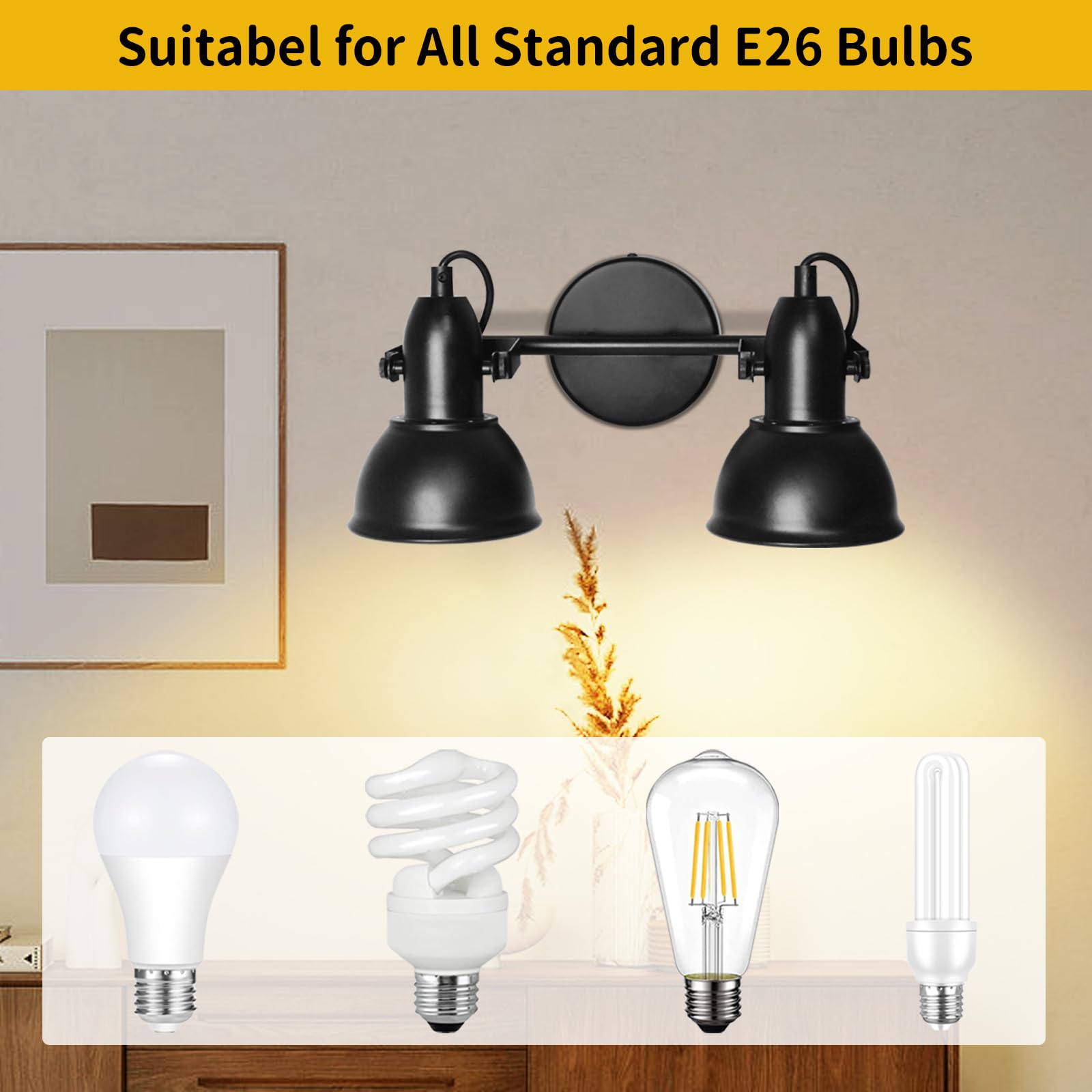 Hibay Led Track Lighting Fixtures, Rotatable Ceiling Light Kit, Industrial Flush Mount Tracking Light, 2-Light Spotlights For Ki