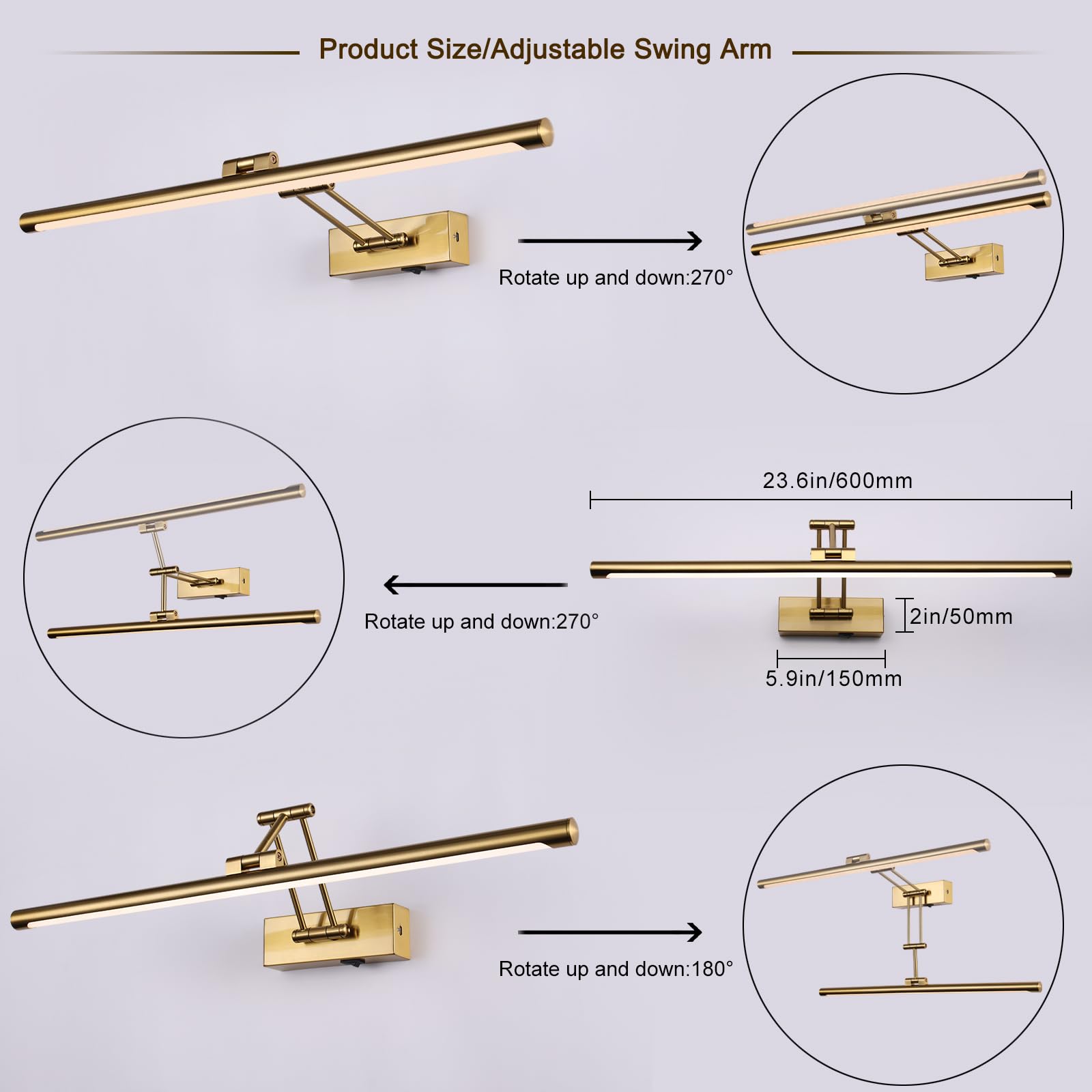 Yumcrelect Picture Light Battery Operated With Remote Led Dimmable Picture Light For discomfort-reducingtings  Brass Rechargeable 24 Inch Battery Operated Wall Sconce For Art Lighting Gallery Portrait Artwork