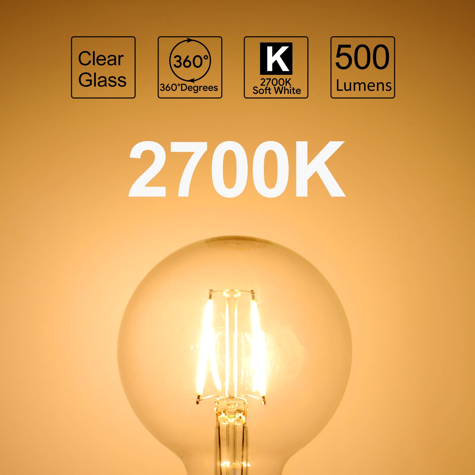 Dimmable Led Edison Light Bulb, G25 (G80) Globe Bulb, 60W Equivalent, 2700K Soft White, Christmas Light, E26 Standard Base, Ul Listed, 10-Pack