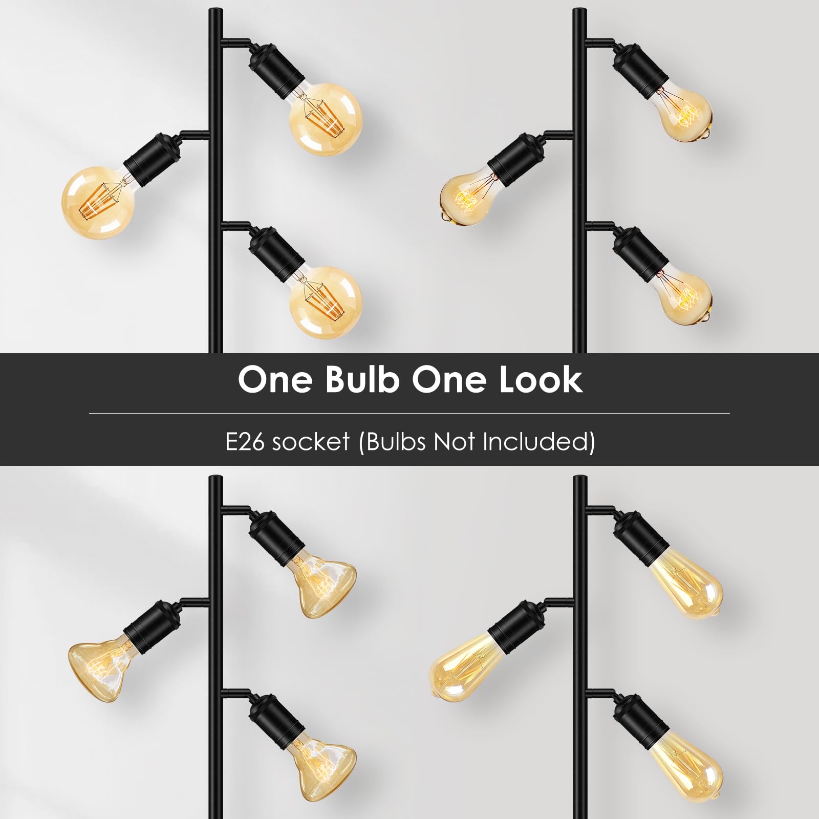 Boostarea Tree Floor Lamp, Industrial Floor Lamp, Modern Standing Lamp With Adjustable 3 Light, E26 Socket, Foot Switch, Minimal