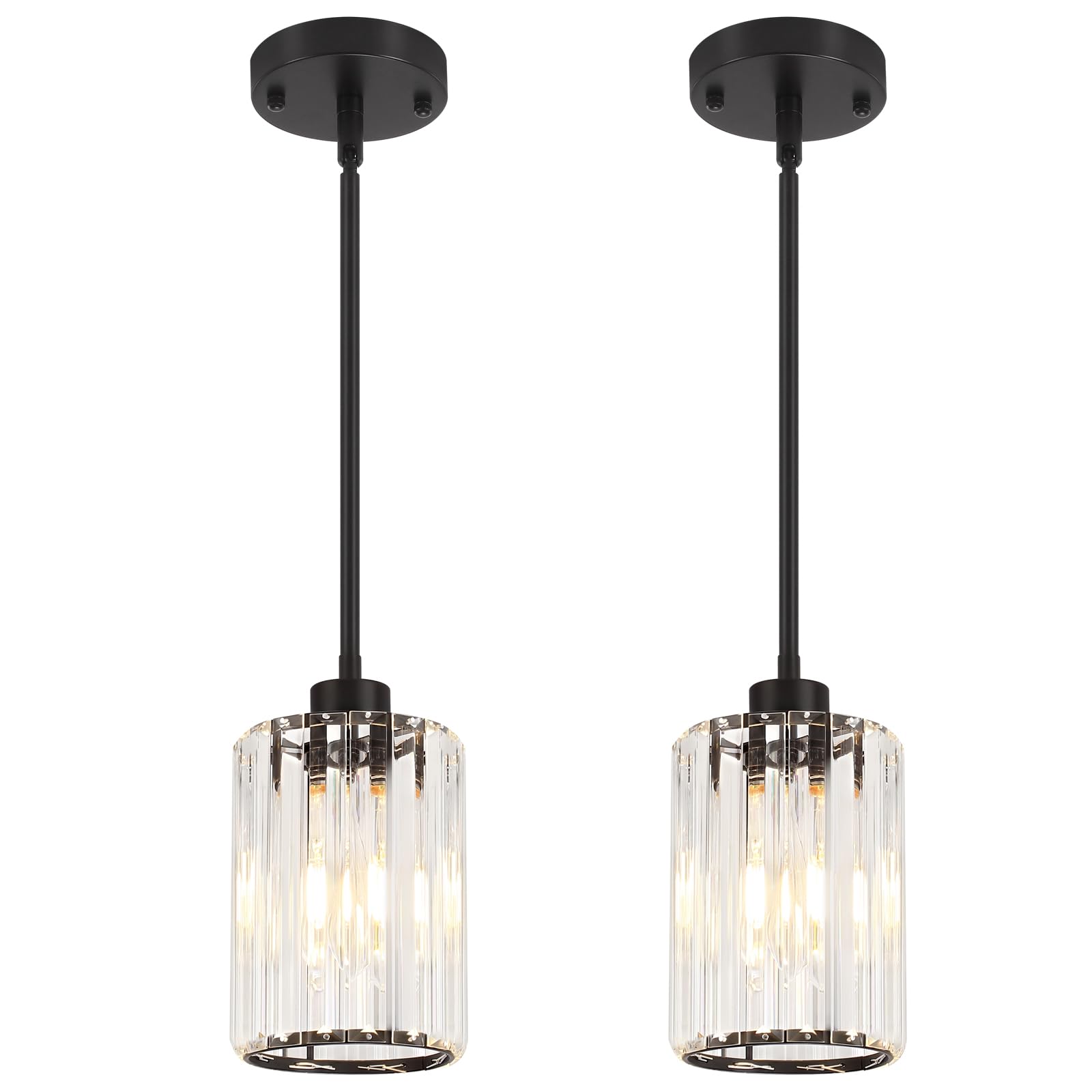 Zsmihdoh 2 Pack Black Pendant Light  Modern Crystal Pendant Lights Kitchen Island Lighting  Hanging Light Fixtures Mini Chandelier Pendant Lights For Island Dining Room Hallway Bedroom
