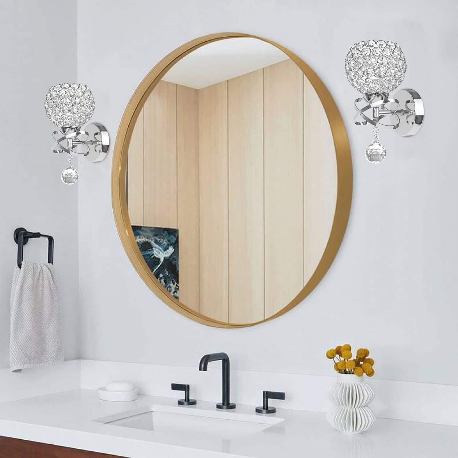 TISLYCO Silver Wall Sconce - Modern Crystal Wall Light, 5.9inx9in, for Bedroom, Living Room, Hallway