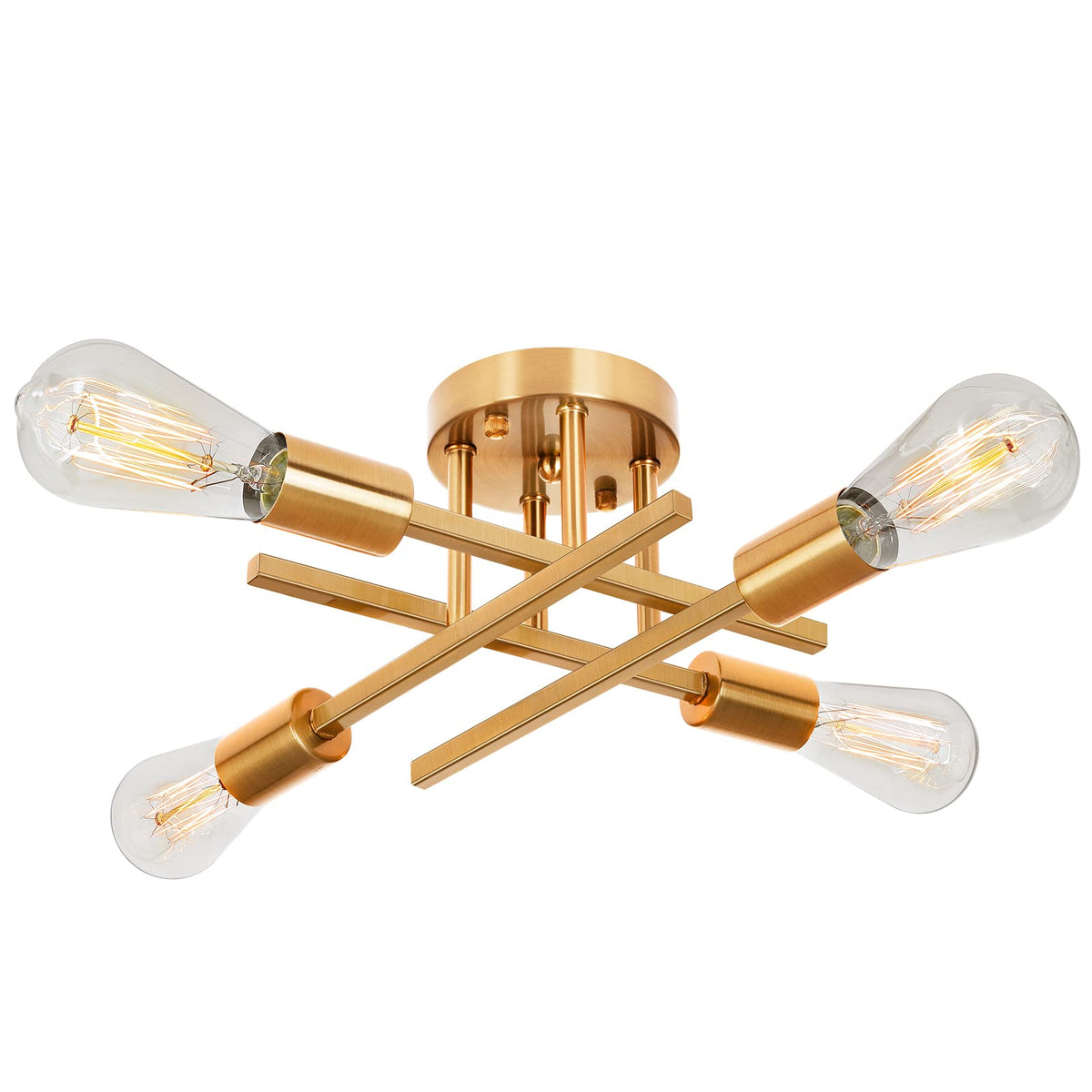 SunRider Industrial 4-Light Semi Flush Mount Ceiling Light Fixture, Modern Lighting Brushed Golden, Rustic Sputnik Chandelier fo
