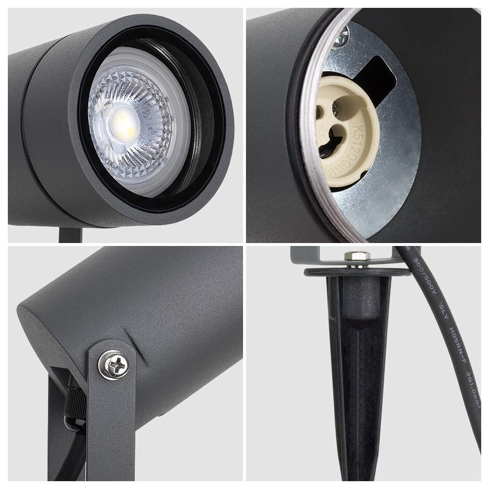 DAWALIGHT Outdoor Spotlight, 6W Landscape Lighting, GU10 Bulb, IP65 Waterproof, Aluminum, Dark Gray, Model DS0091