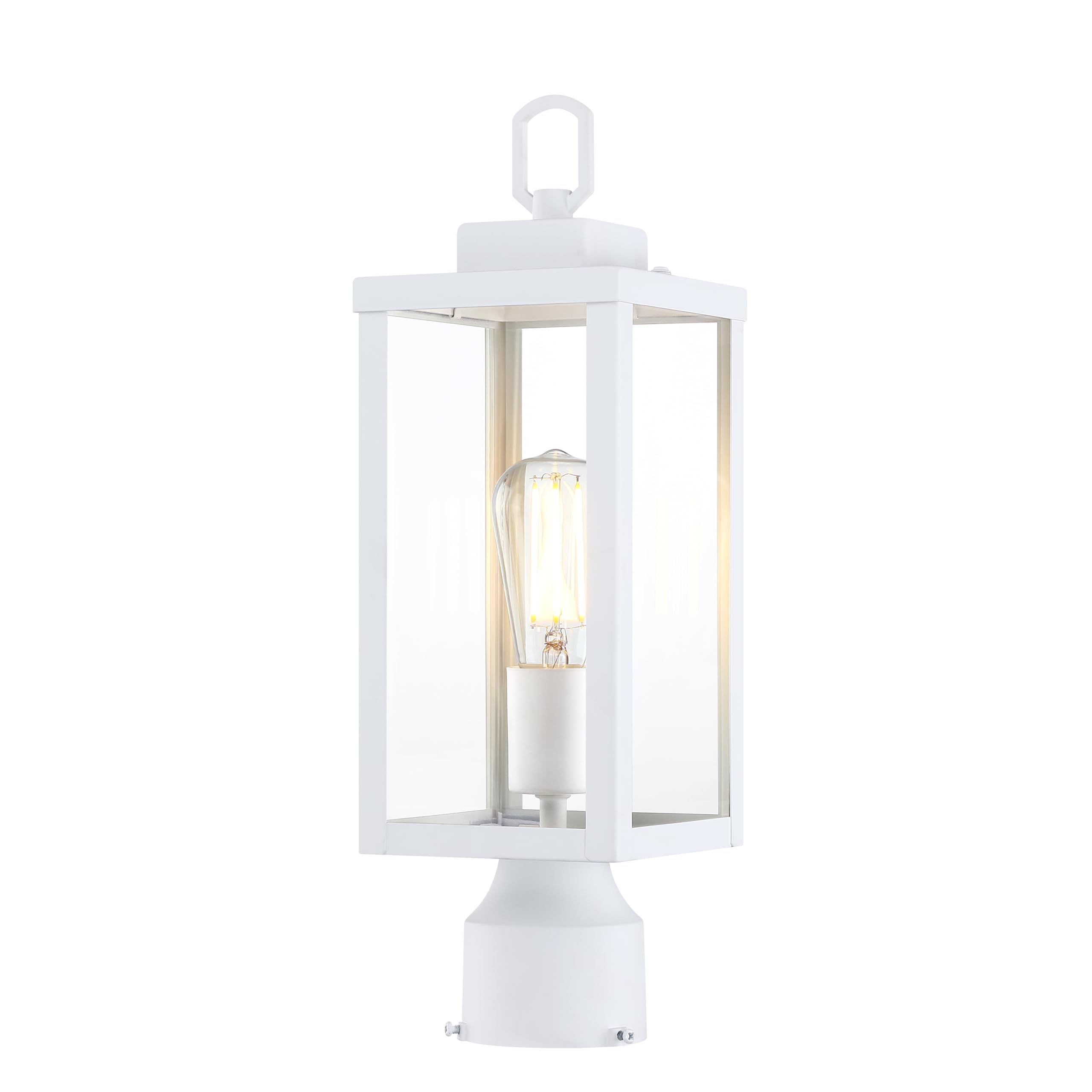 GRUENLICH Outdoor Post Lighting Fixture Pole Lantern, E26 Medium Base Max 60W, Metal Housing Plus Glass, Matte White Finish, Bul
