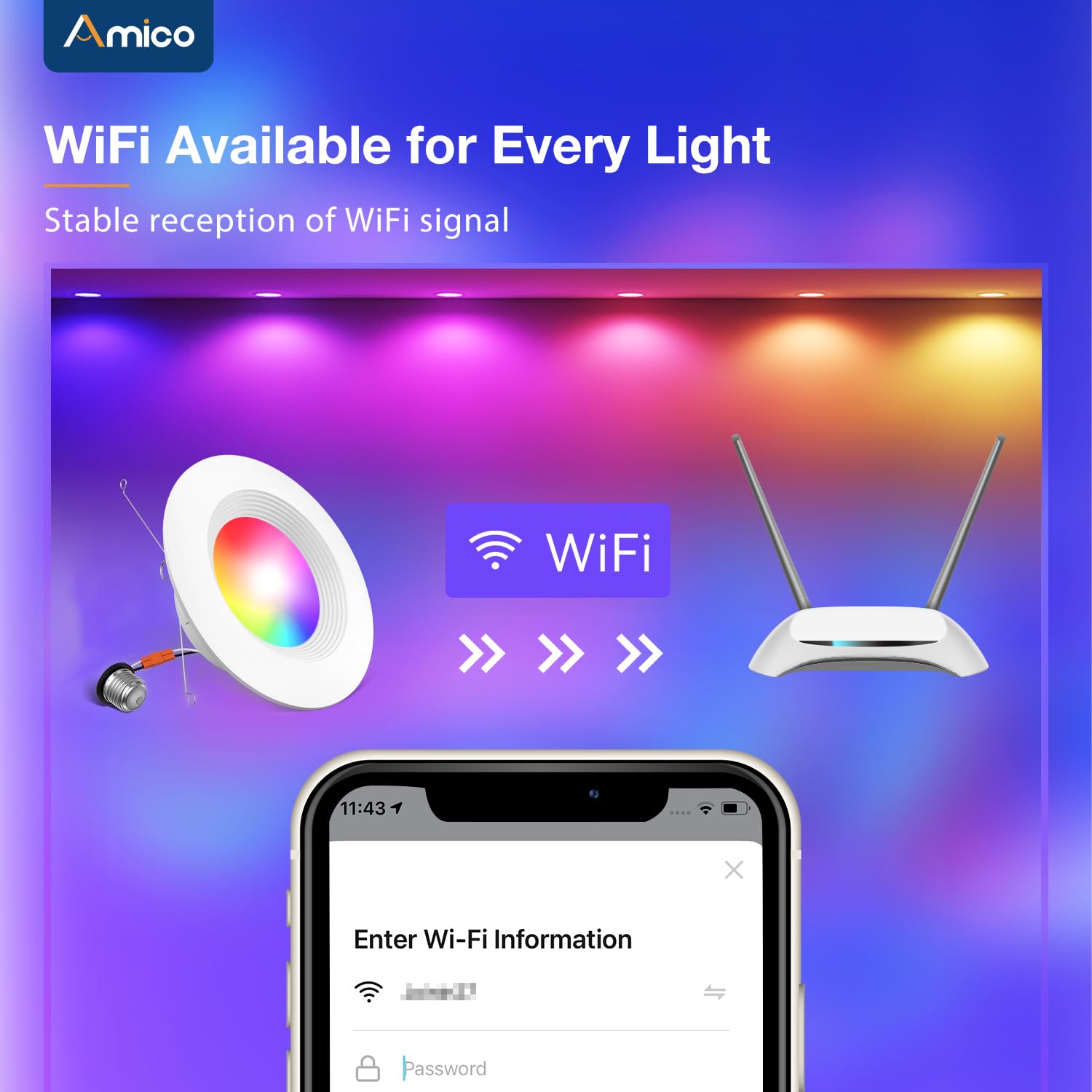 Amico 6 Pack Smart WiFi LED Recessed Can Lights, RGBCW Color Changing, 12W, Baffle Trim, APP Control, Dimmer Compatible, Model TP120-RD
