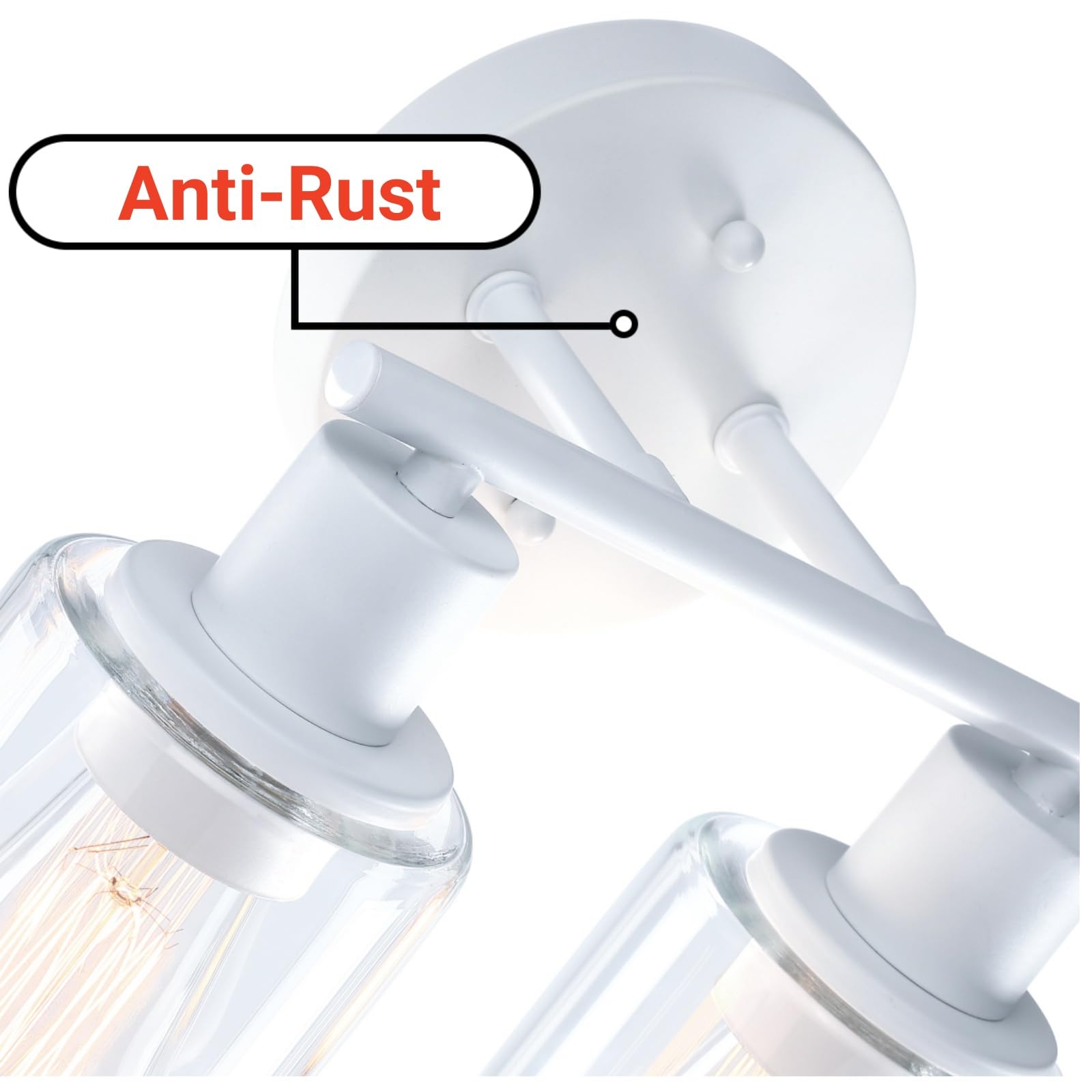 WISBEAM 2-Light Bathroom Vanity Light Fixture, Glass Shade, E26 Base, Model WS-VNT003, White
