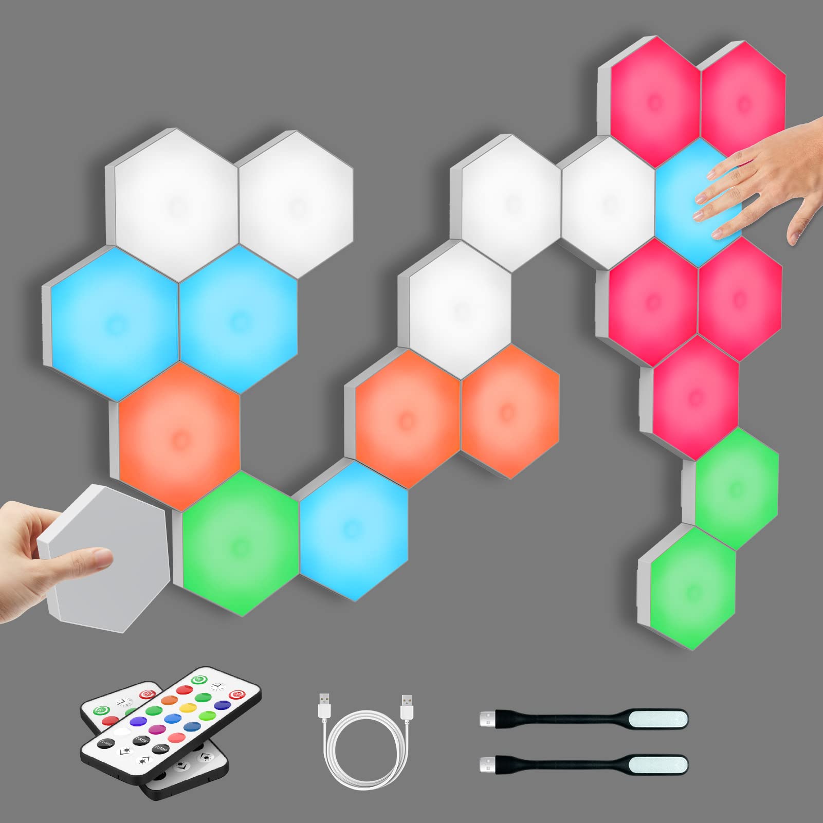 Dejavu Hexagon Touch Led Wall Lights With Remote, Usb Power - Spliceable Light Panels Gift