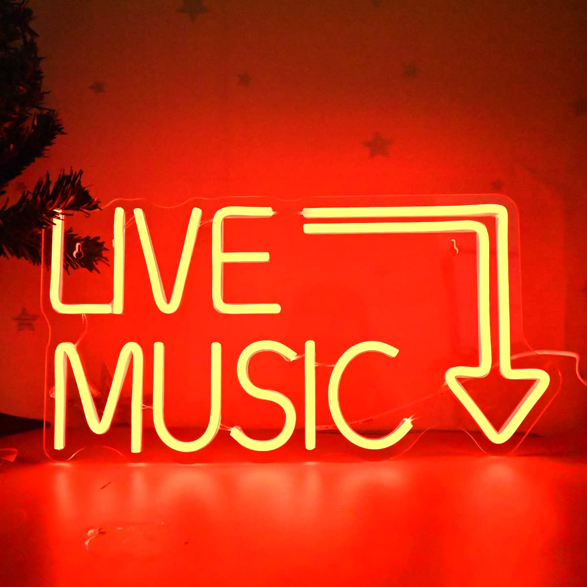 moweek Music Live Handcrafted Neon Sign - 17 x 11 Inches LED Wall Decor for Nightclub, Bar, or Bedroom - Red