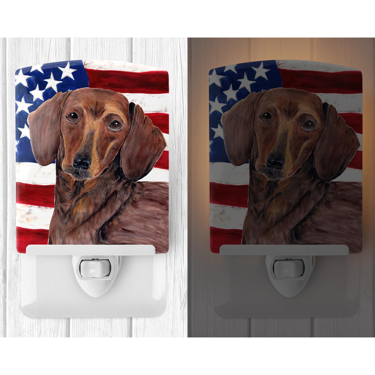 Carolines Treasures Ceramic Night Light, USA Flag with Dachshund, UL-Certified, 6x4x3 inches, Multicolor, Model SC9010CNL
