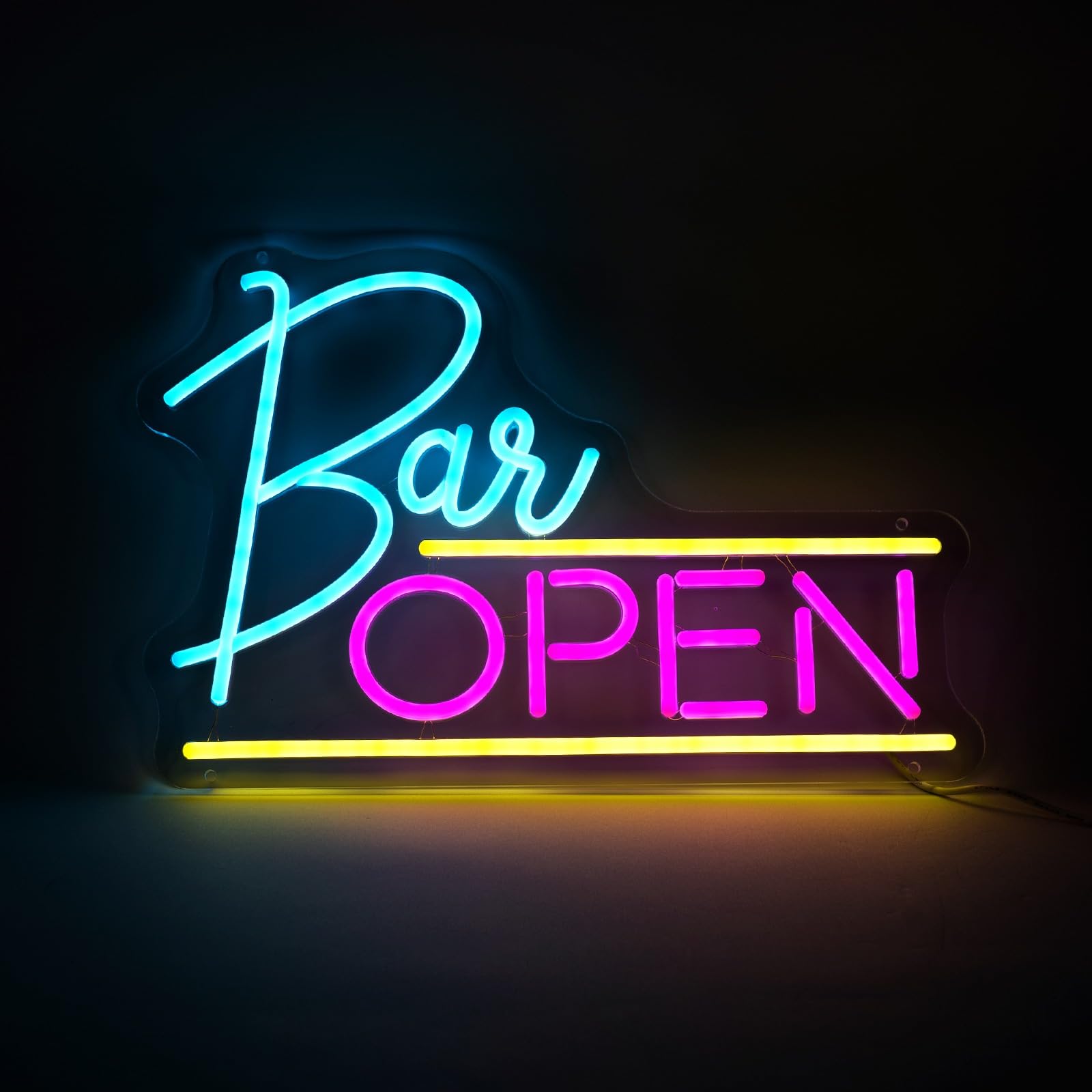 NEONGRAND Open Bar Neon Sign Light, Acrylic, 16x10.7in , Pink and Ice Blue