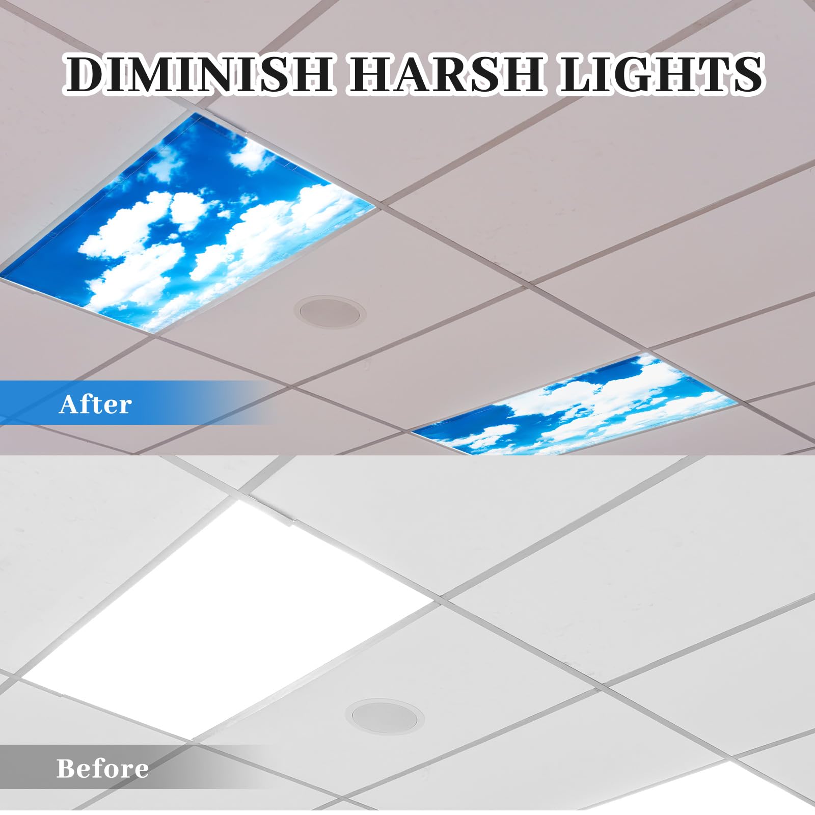 Roceei Pack Of 4 Fluorescent Light Covers For Ceiling Lights, 4 X 2 Ft, Magnetic Light Covers For Classroom Office Home School(B