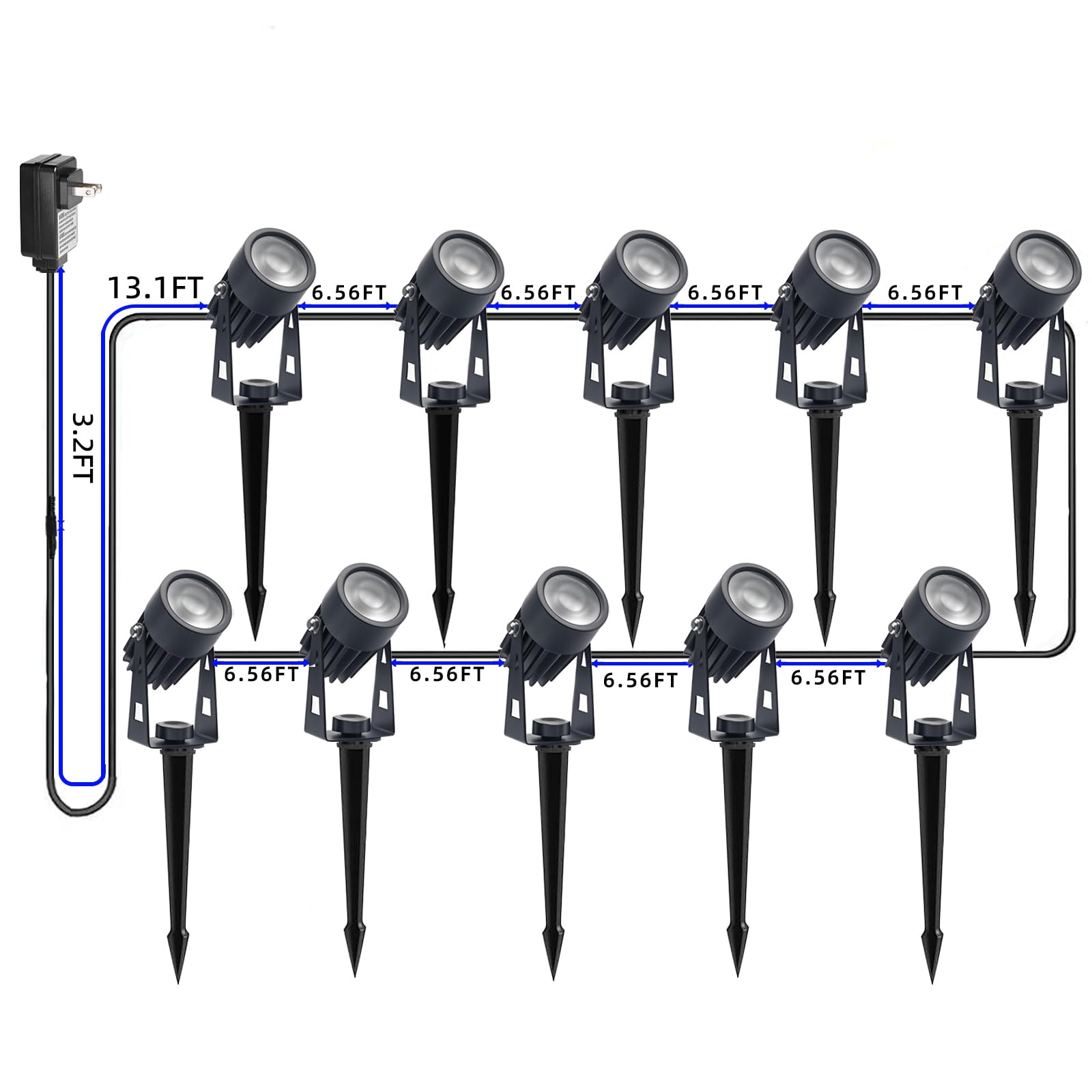 Sathem Smart RGB LED Spotlights, IP65 Waterproof, 10 Pack, Black, Aluminum, Model LS000C10, APP & Remote Control, Synchronous Dimming